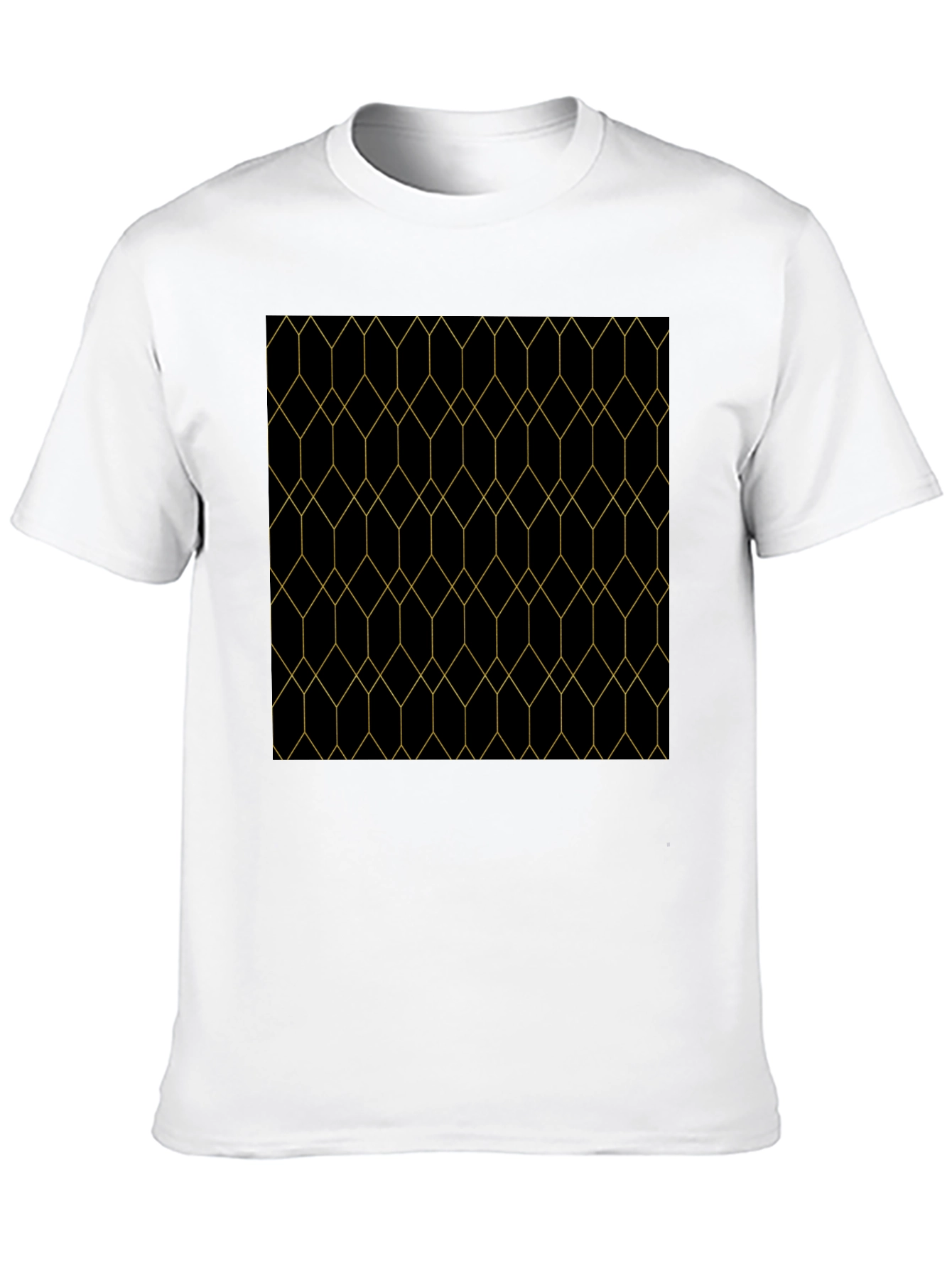 Geometric Gold Line Patterned Black T-Shirt