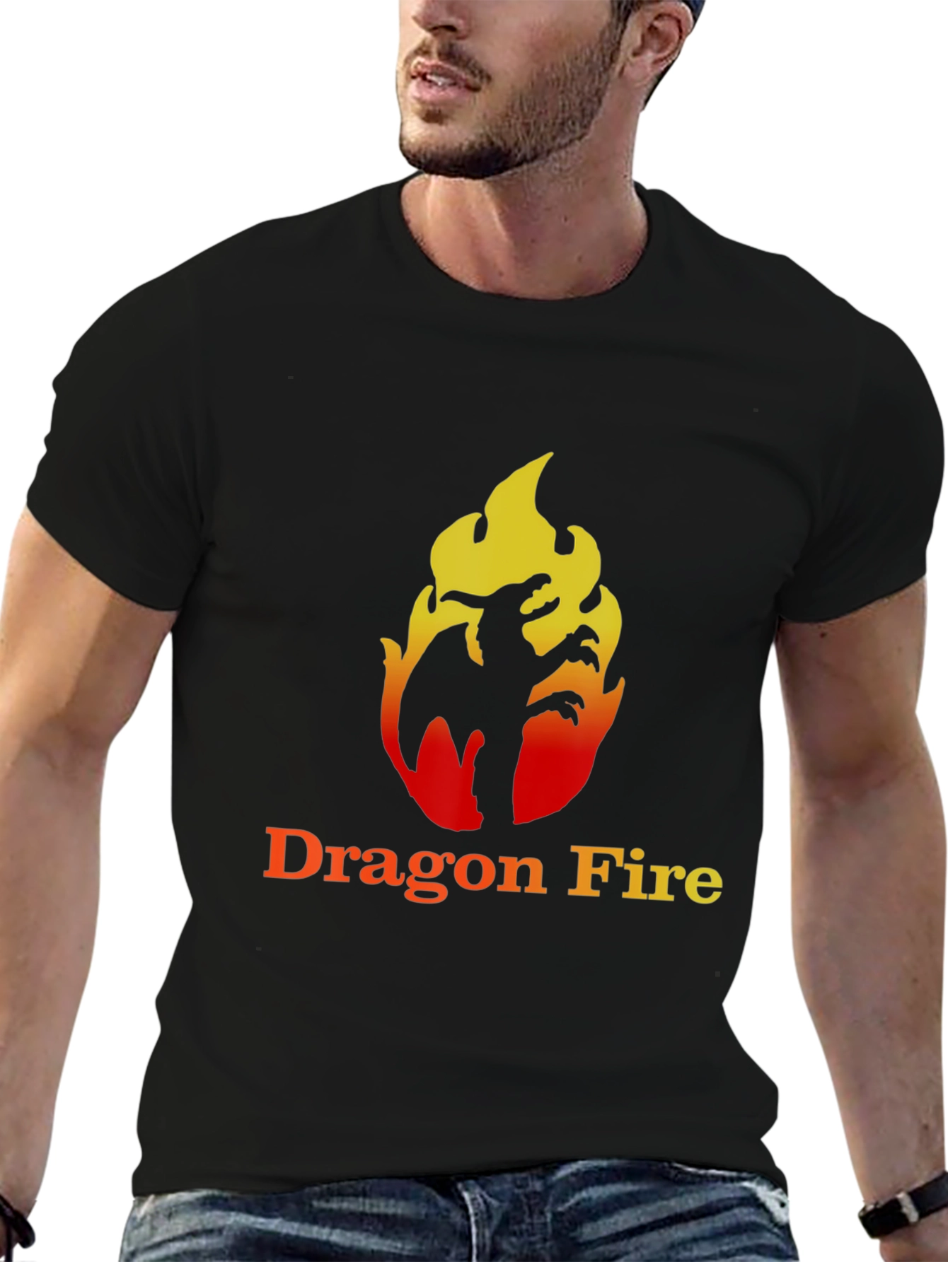 Dragon Fire Graphic Tee - Black Cotton T-Shirt