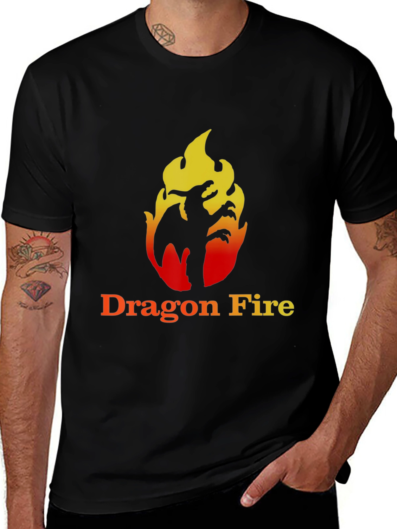 Dragon Fire Graphic Tee - Black Cotton T-Shirt