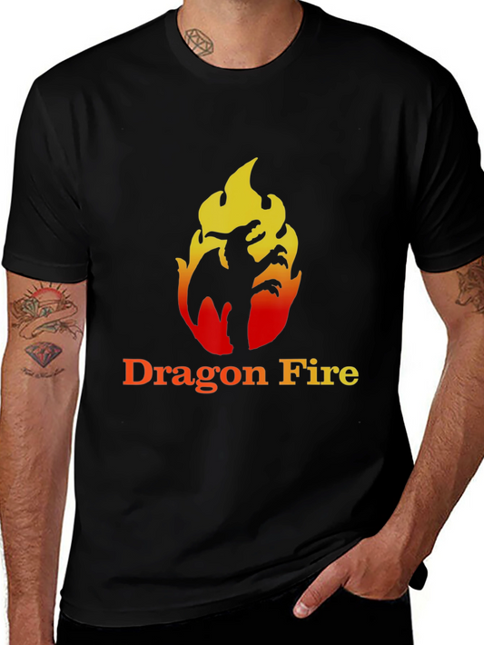 Dragon Fire Graphic Tee - Black Cotton T-Shirt