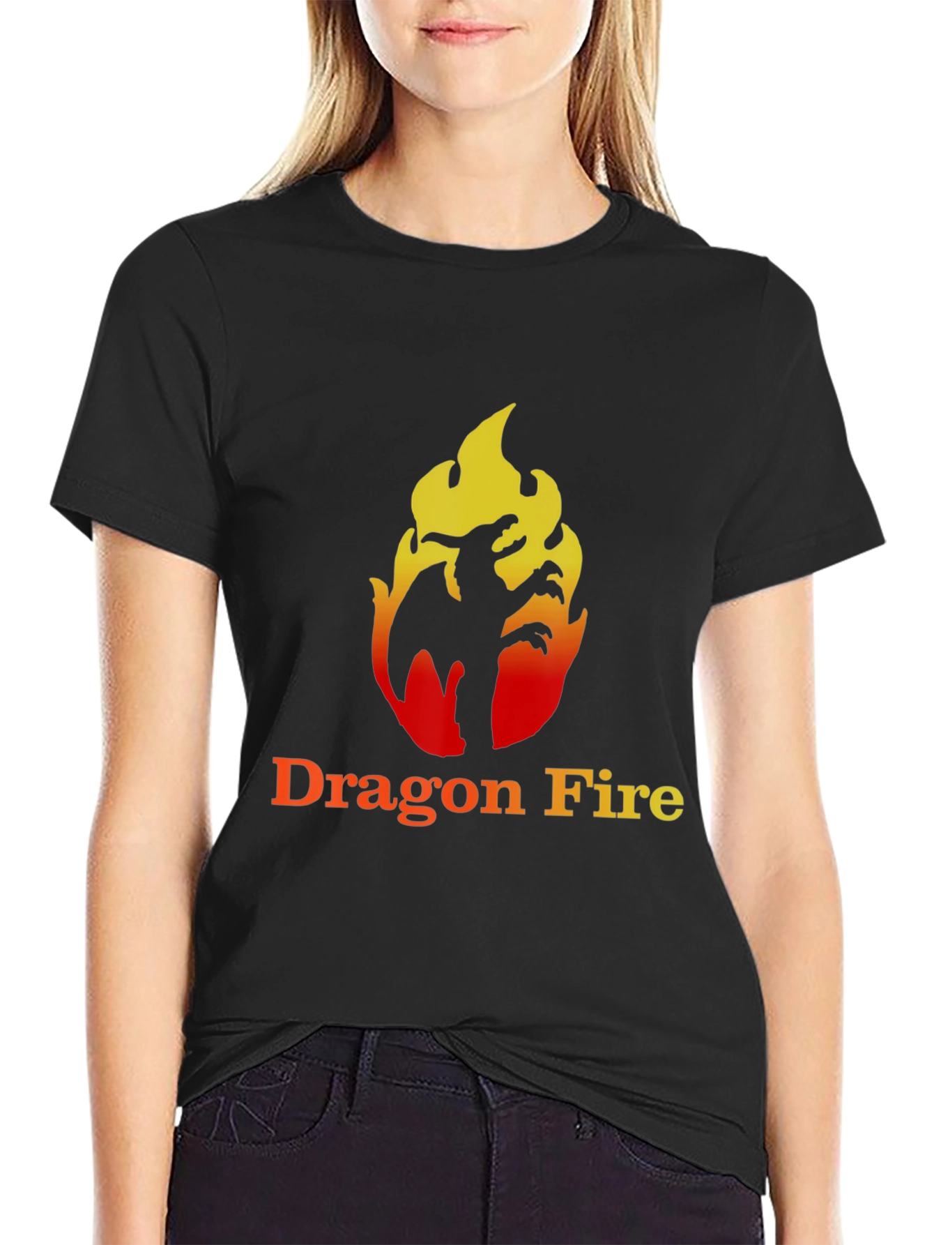 Dragon Fire Graphic Tee - Black Cotton T-Shirt