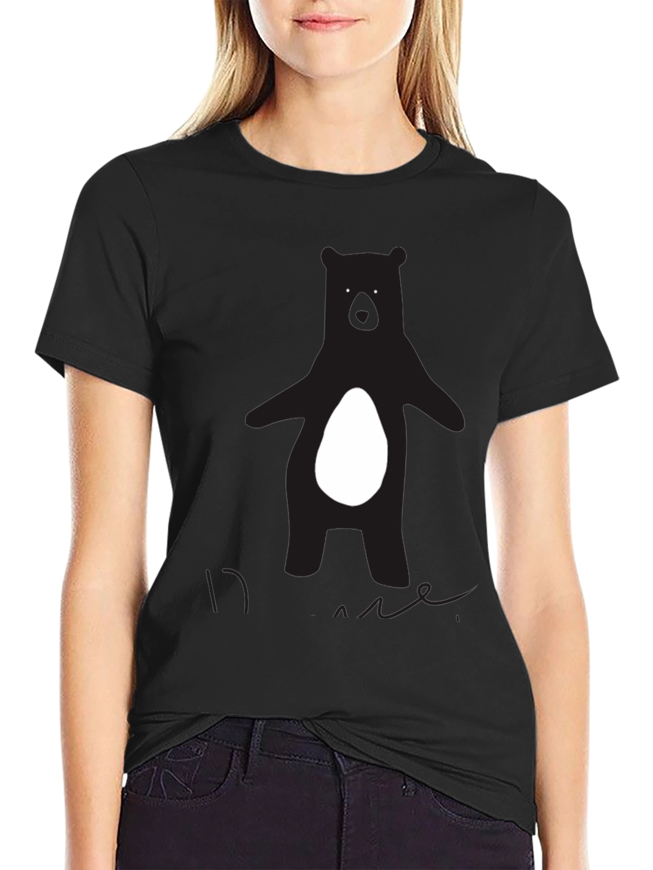 Bear Graphic Tee - Black Crew Neck T-Shirt