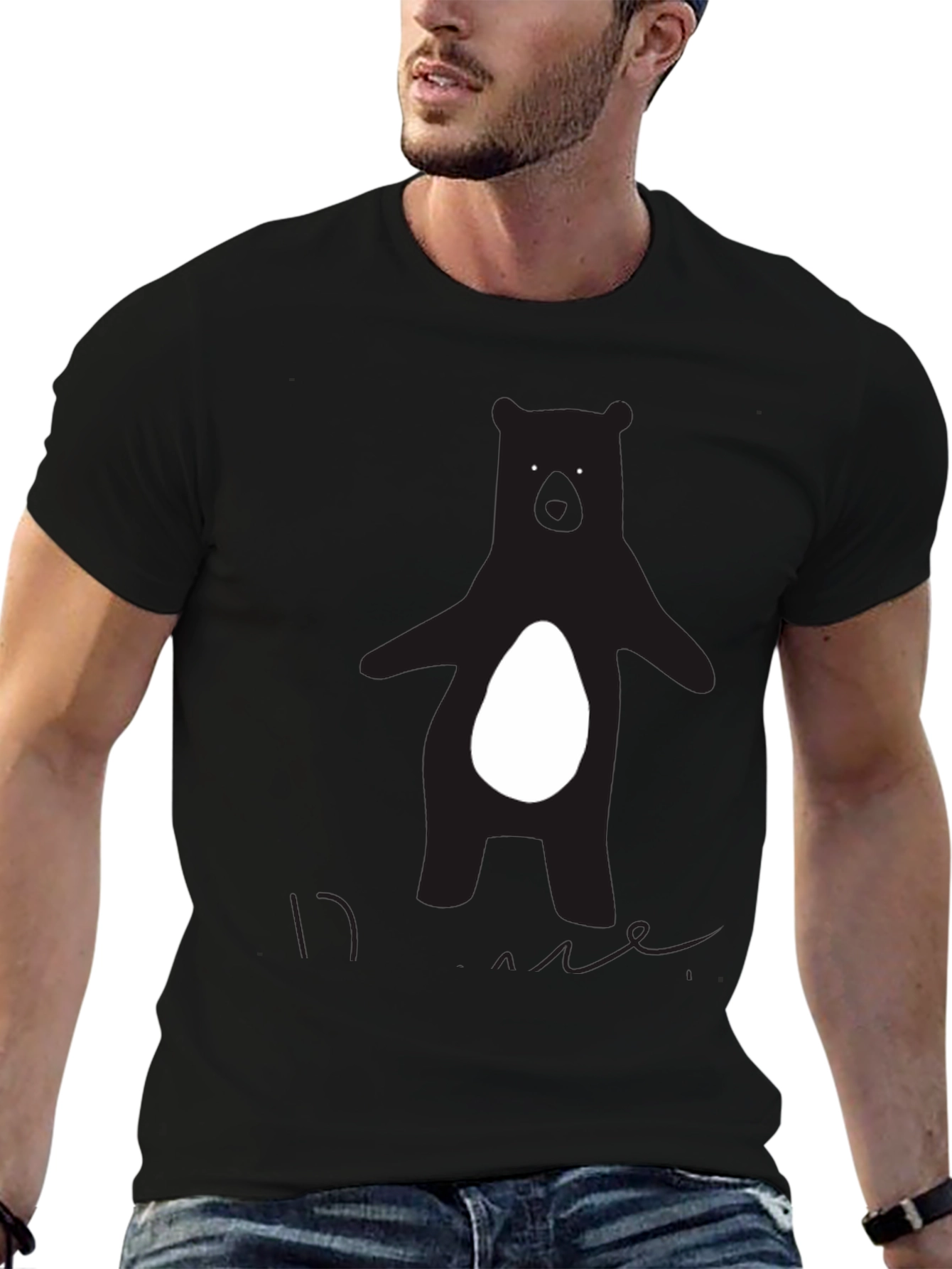Bear Graphic Tee - Black Crew Neck T-Shirt