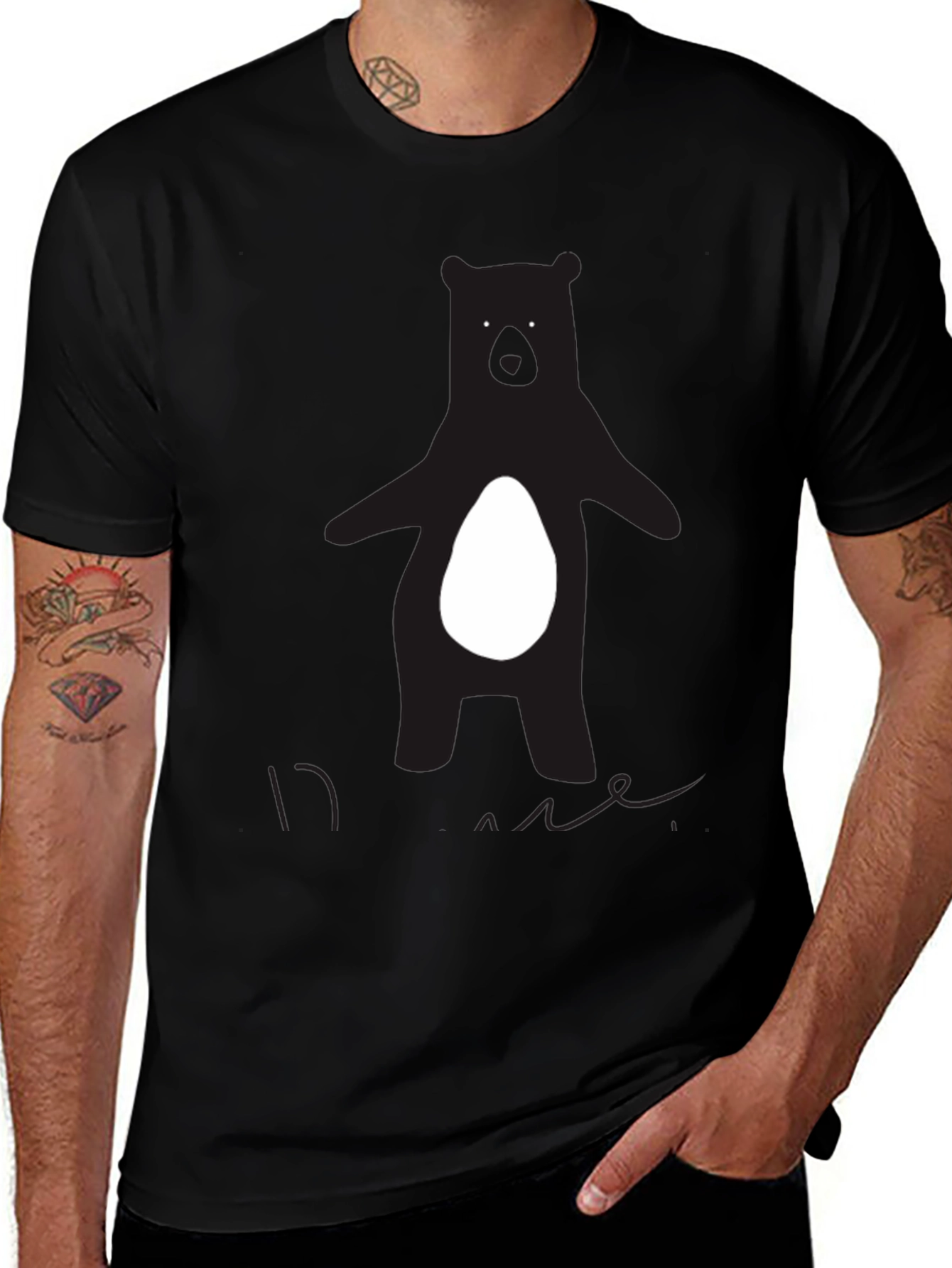 Bear Graphic Tee - Black Crew Neck T-Shirt