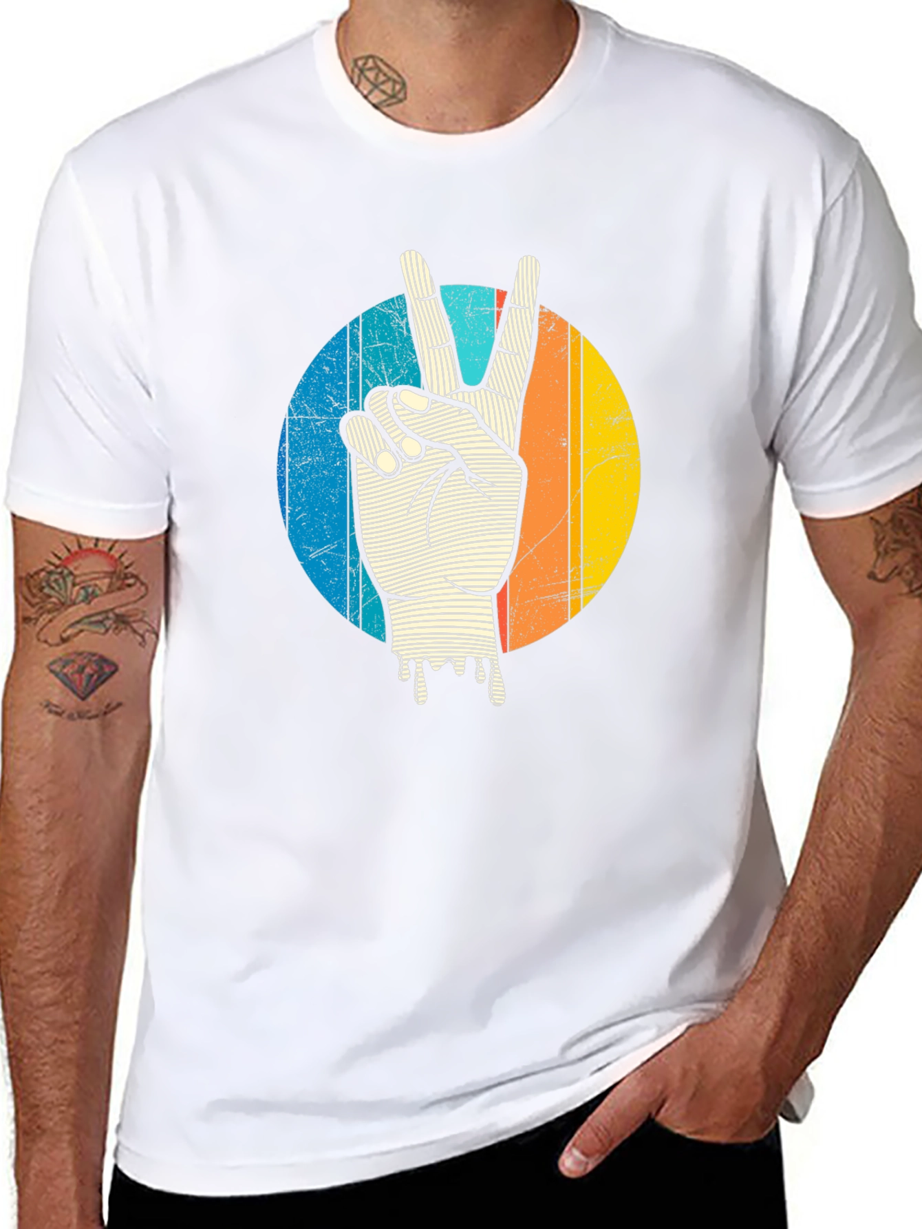 Retro Peace Sign Graphic Tee - Black