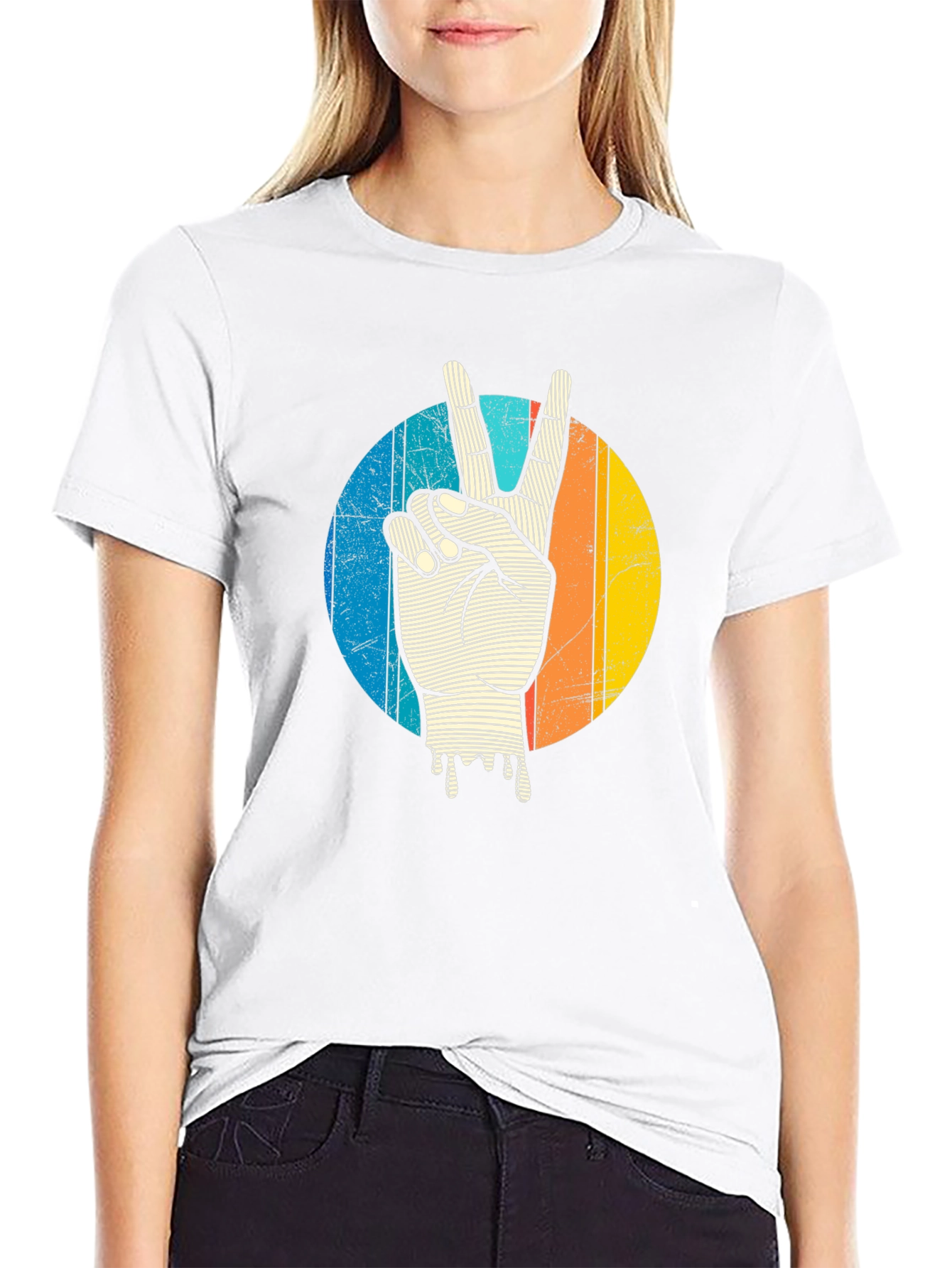 Retro Peace Sign Graphic Tee - Black