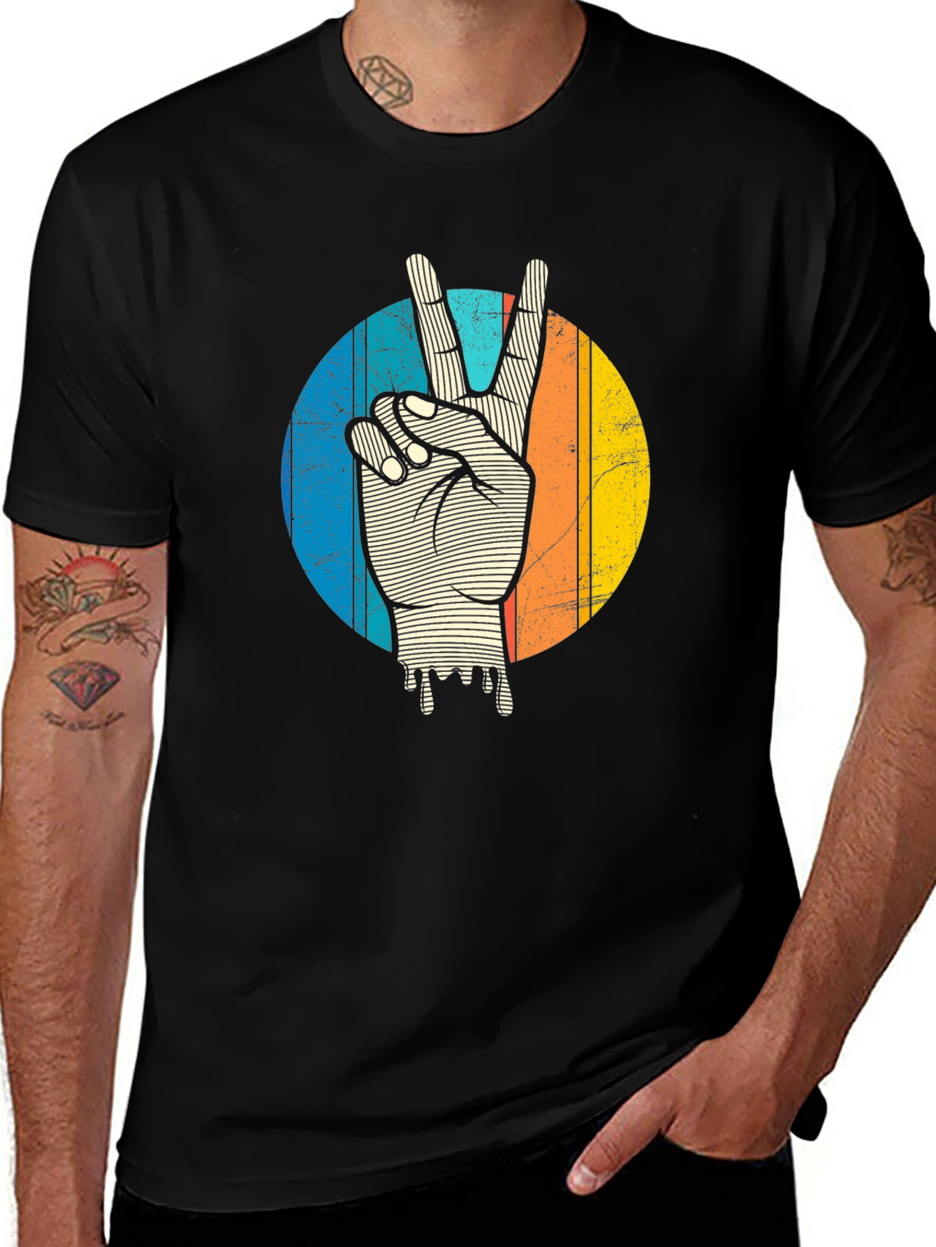 Retro Peace Sign Graphic Tee - Black