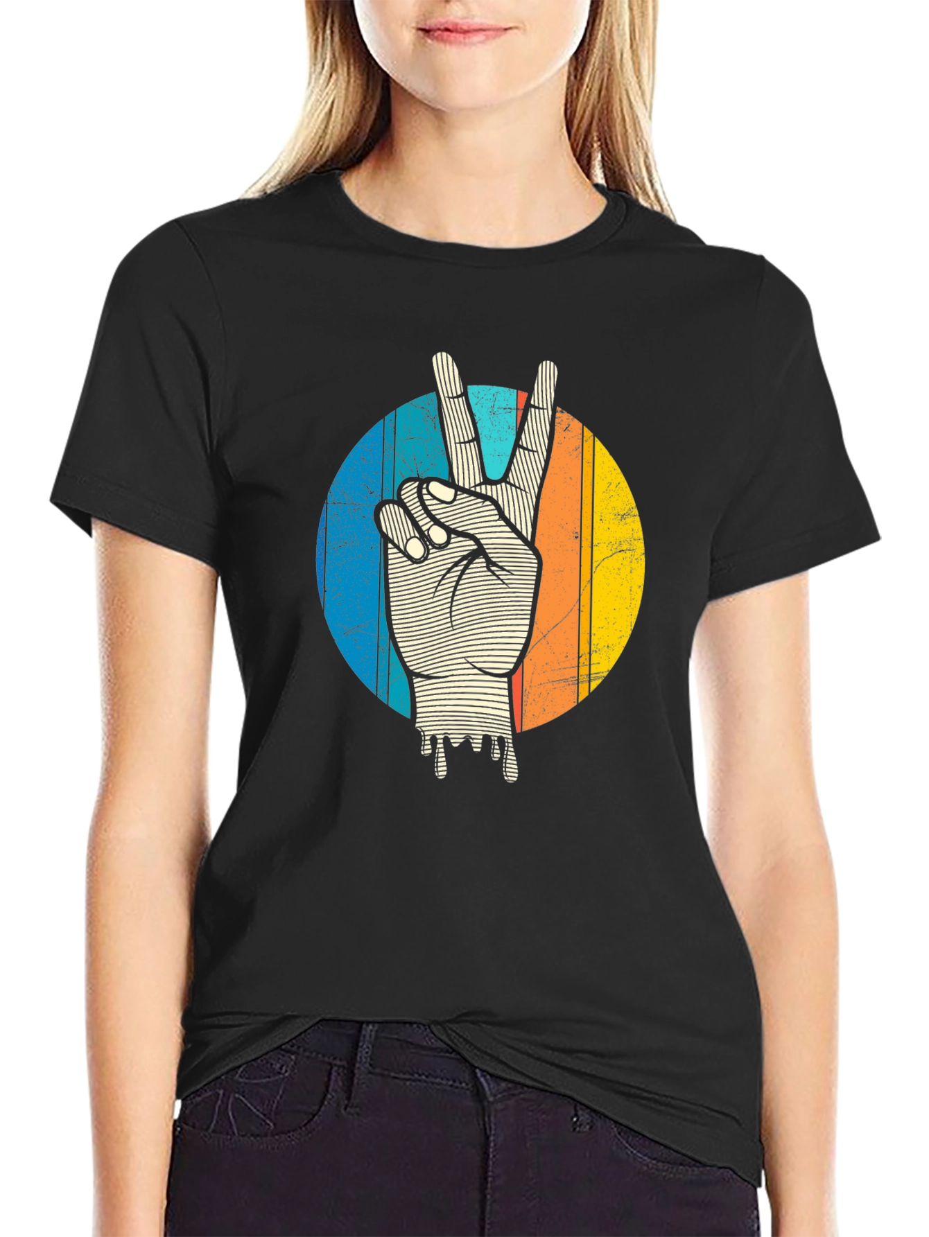 Retro Peace Sign Graphic Tee - Black
