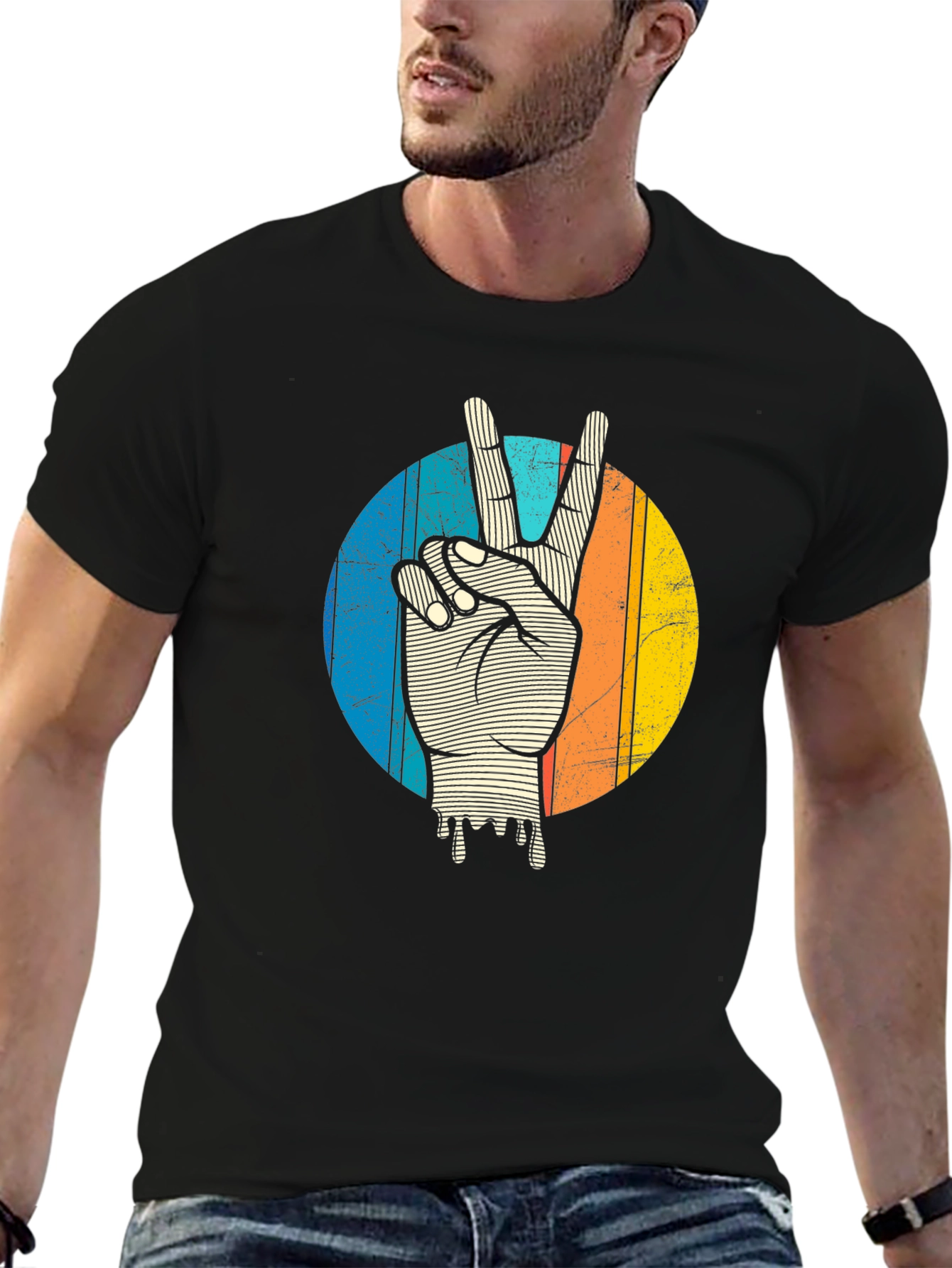 Retro Peace Sign Graphic Tee - Black