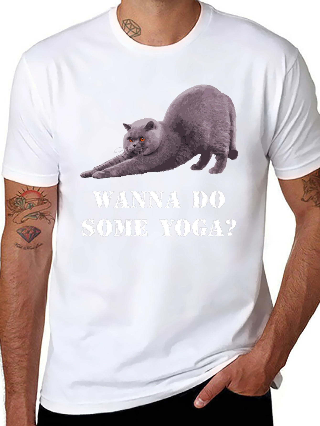Yoga Cat Graphic Tee - Wanna Do Some Yoga?