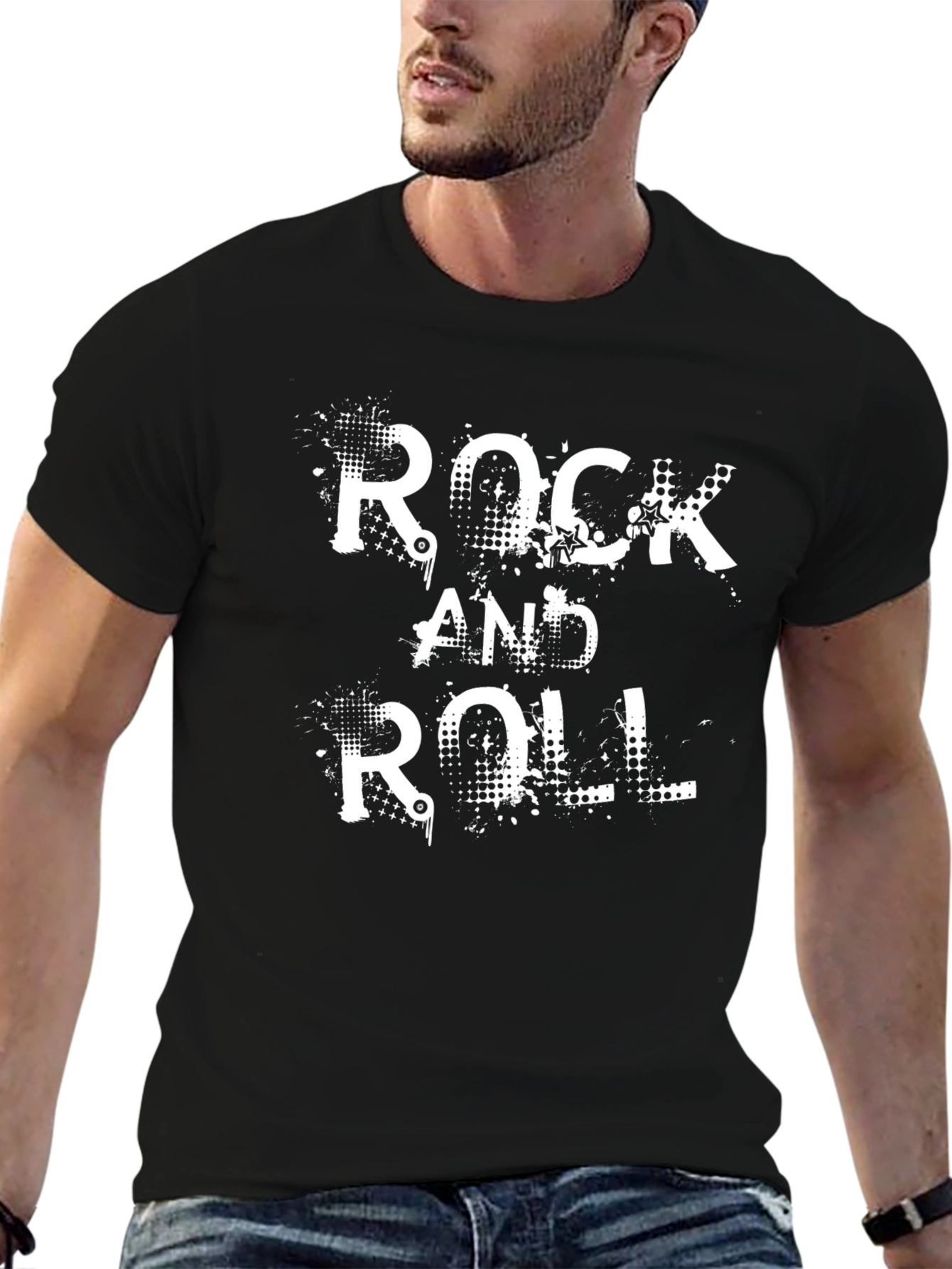 Rock and Roll Graphic Print Black T-Shirt