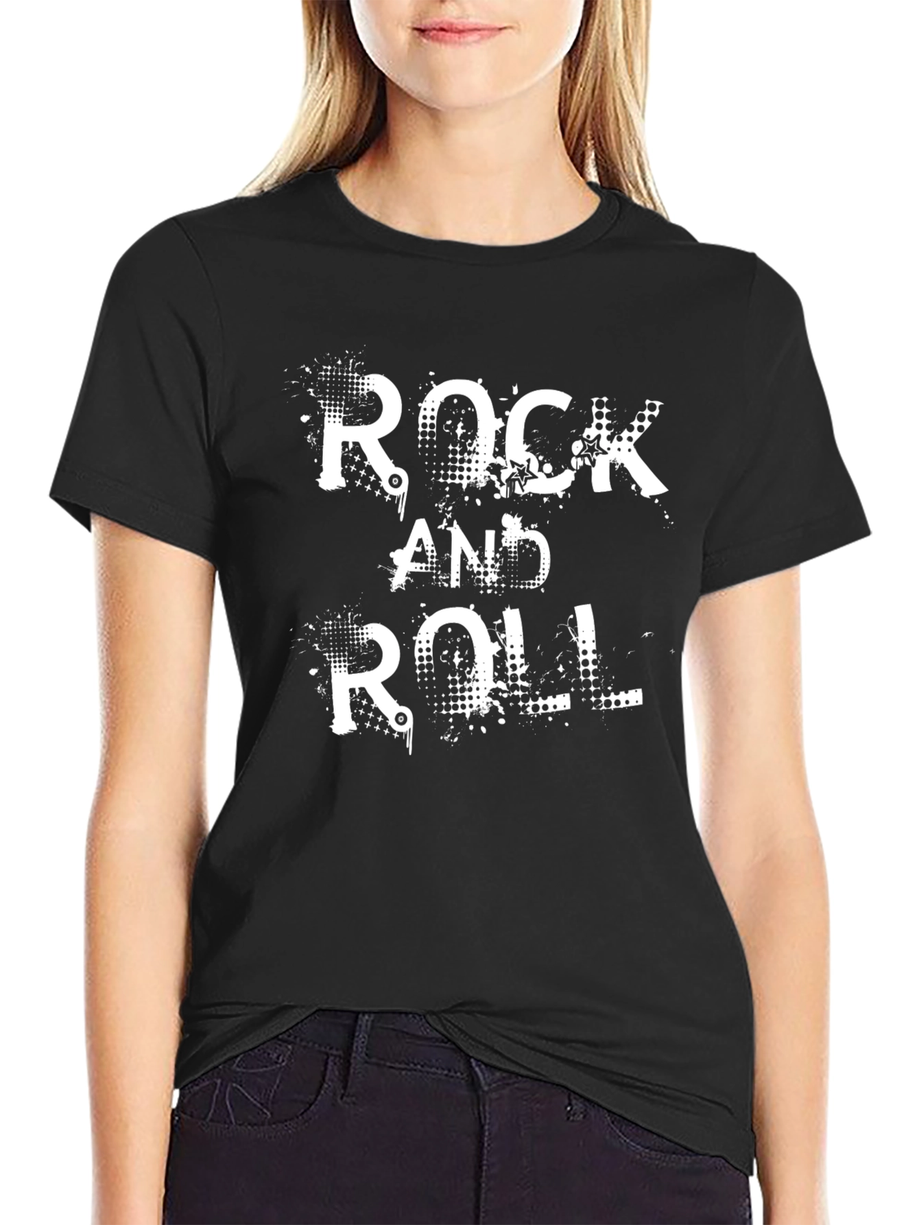 Rock and Roll Graphic Print Black T-Shirt