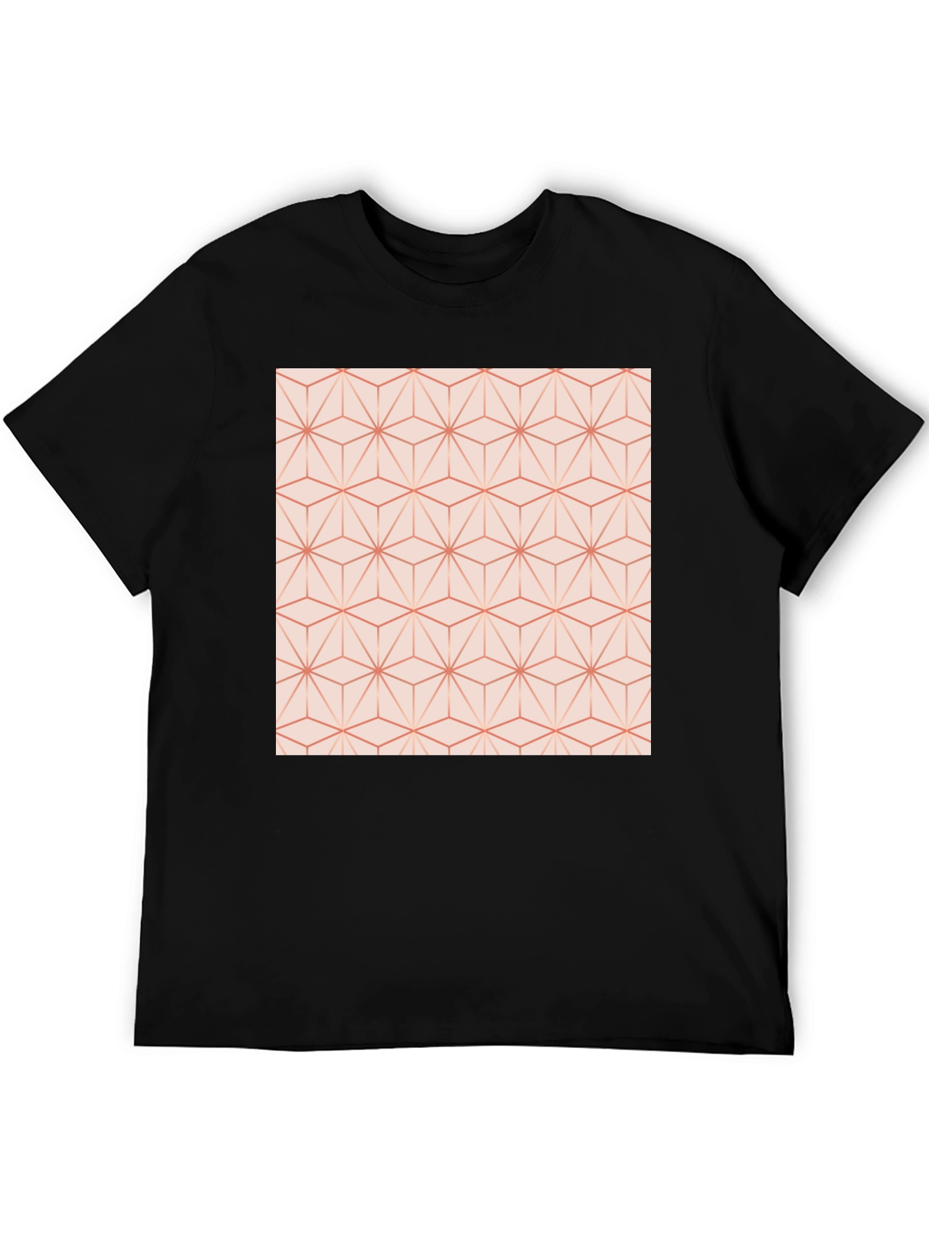 Geometric Pattern Tee - Modern Style Black Cotton