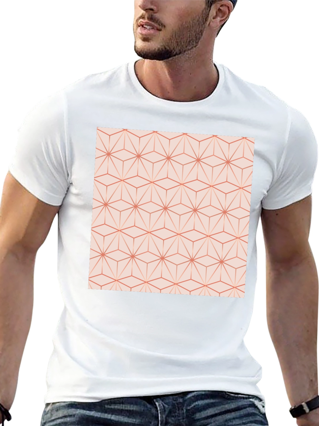 Geometric Pattern Tee - Modern Style Black Cotton