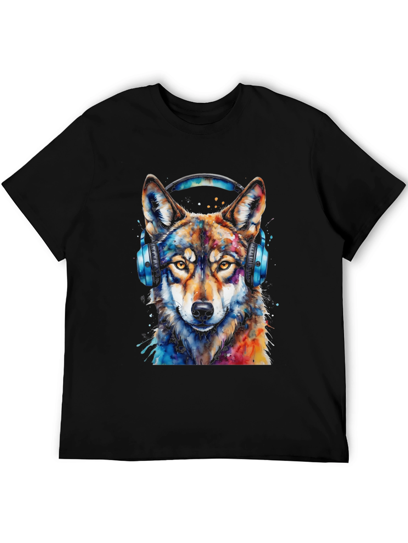 Wolf Headphone Graphic Black T-Shirt
