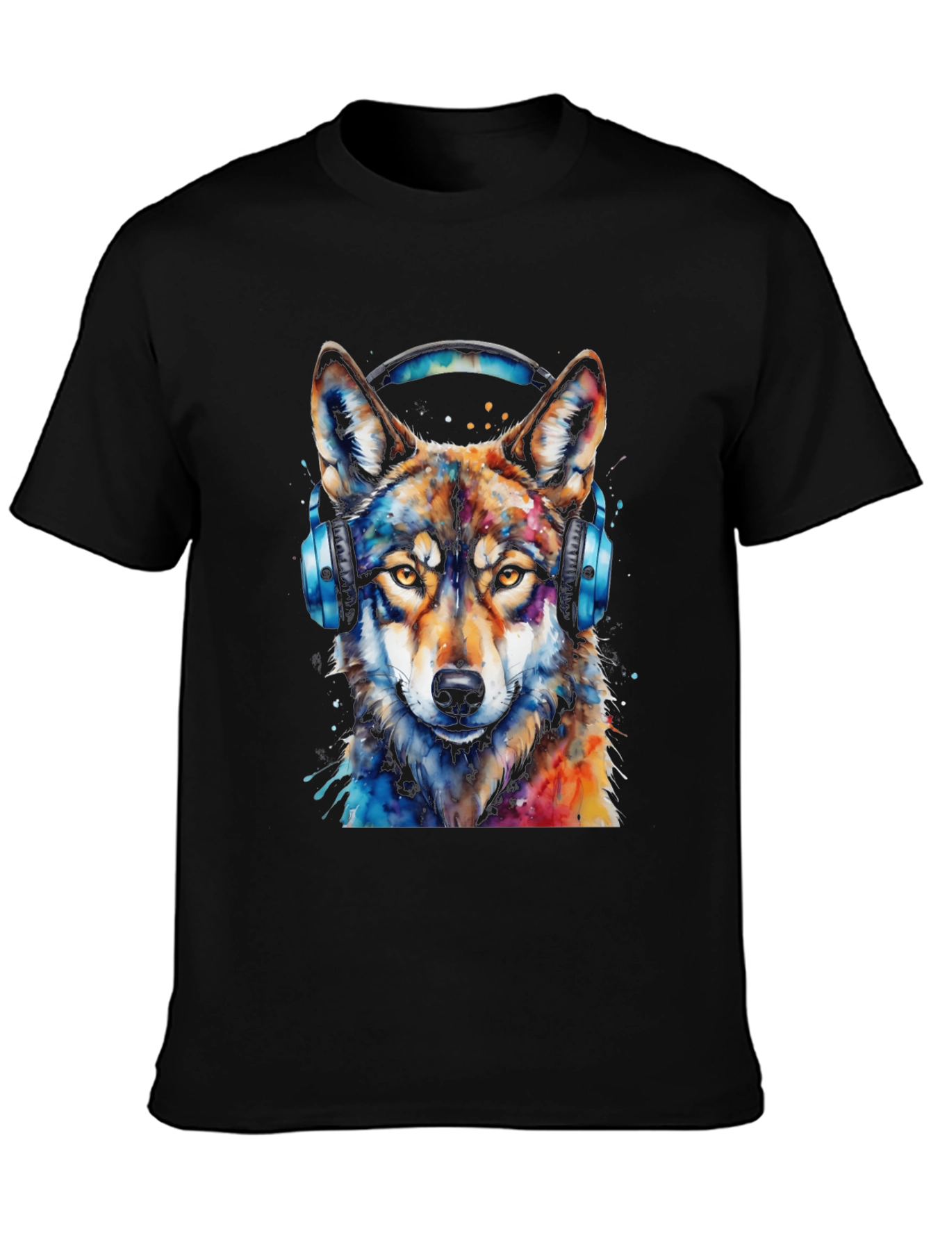 Wolf Headphone Graphic Black T-Shirt