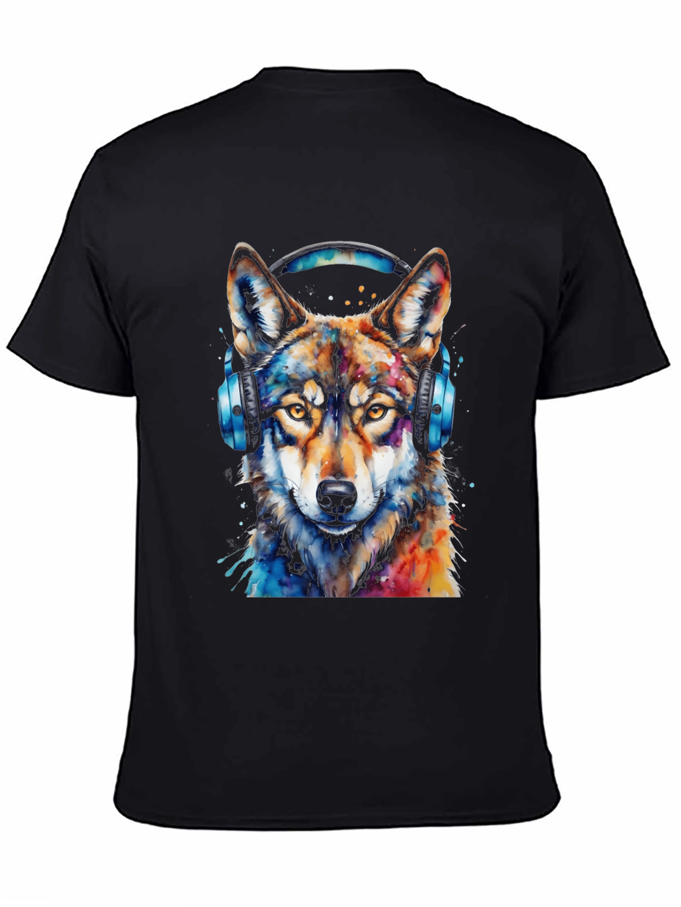Wolf Headphone Graphic Black T-Shirt