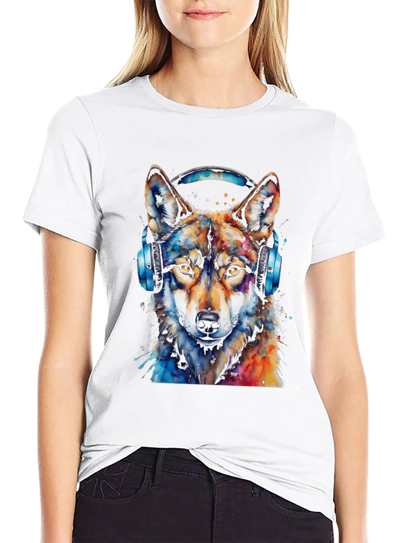 Wolf Headphone Graphic Black T-Shirt