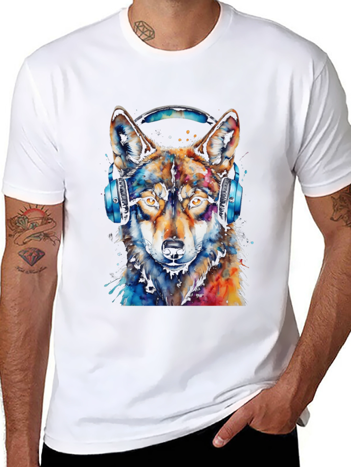 Wolf Headphone Graphic Black T-Shirt