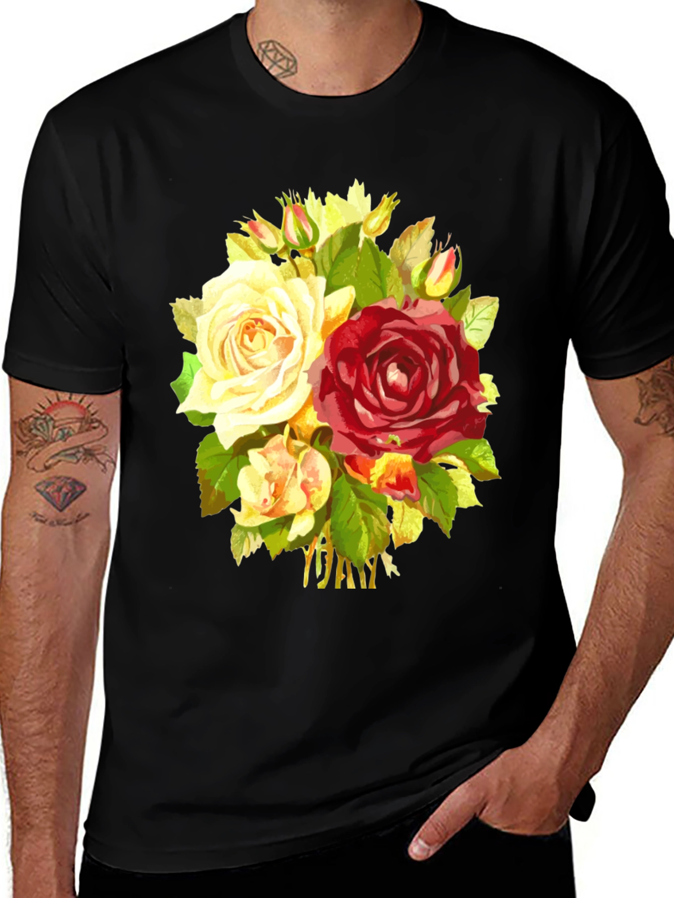 Floral Bouquet Graphic Black T-Shirt