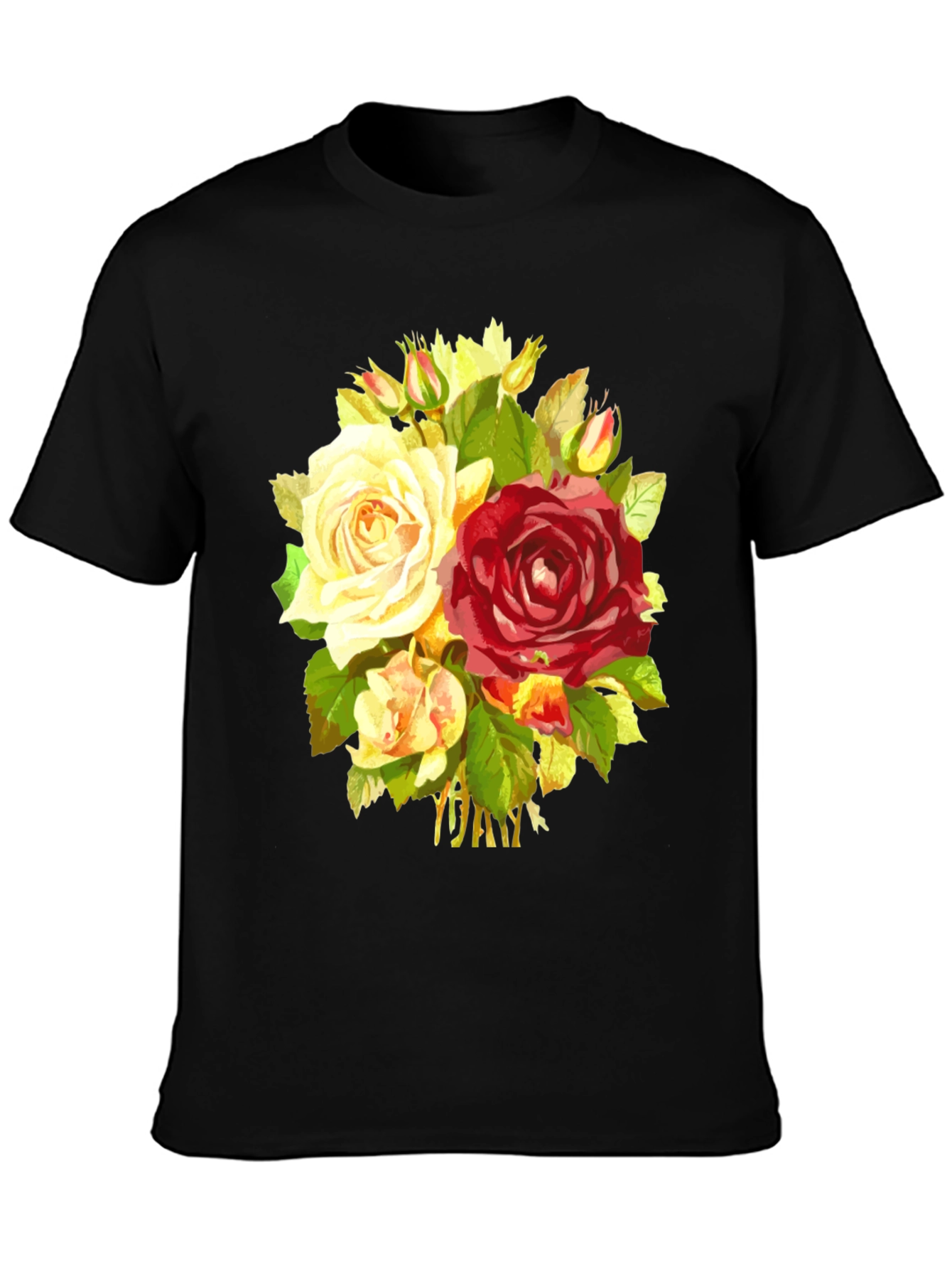 Floral Bouquet Graphic Black T-Shirt