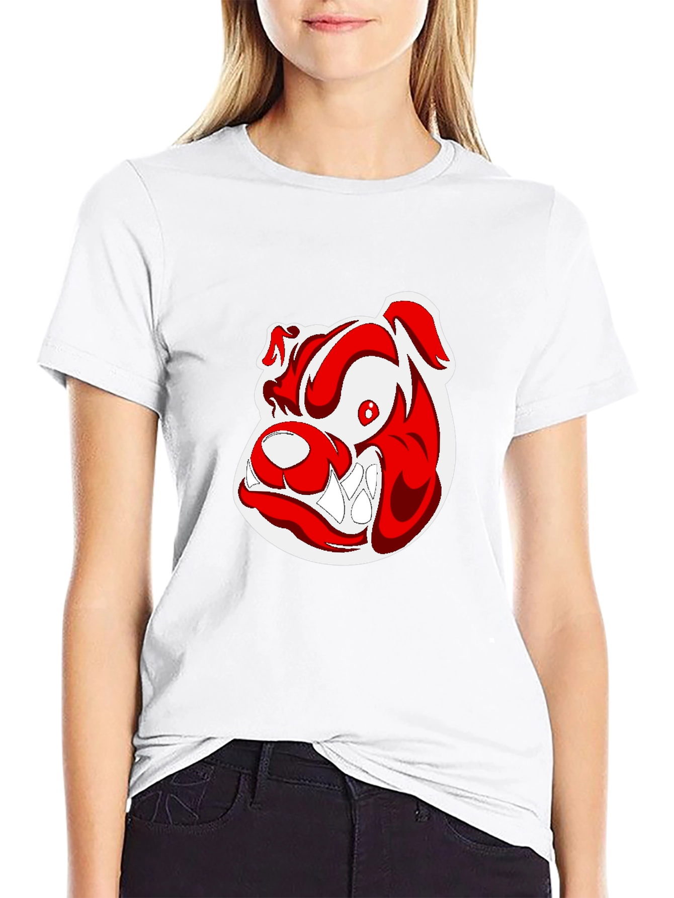 Black T-Shirt with Cartoon Bulldog Graphic