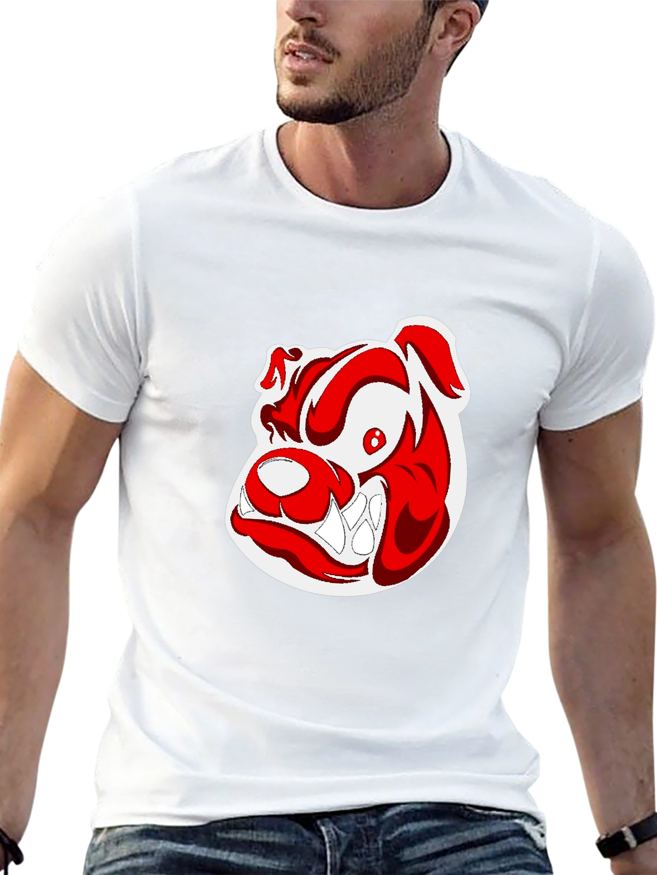 Black T-Shirt with Cartoon Bulldog Graphic
