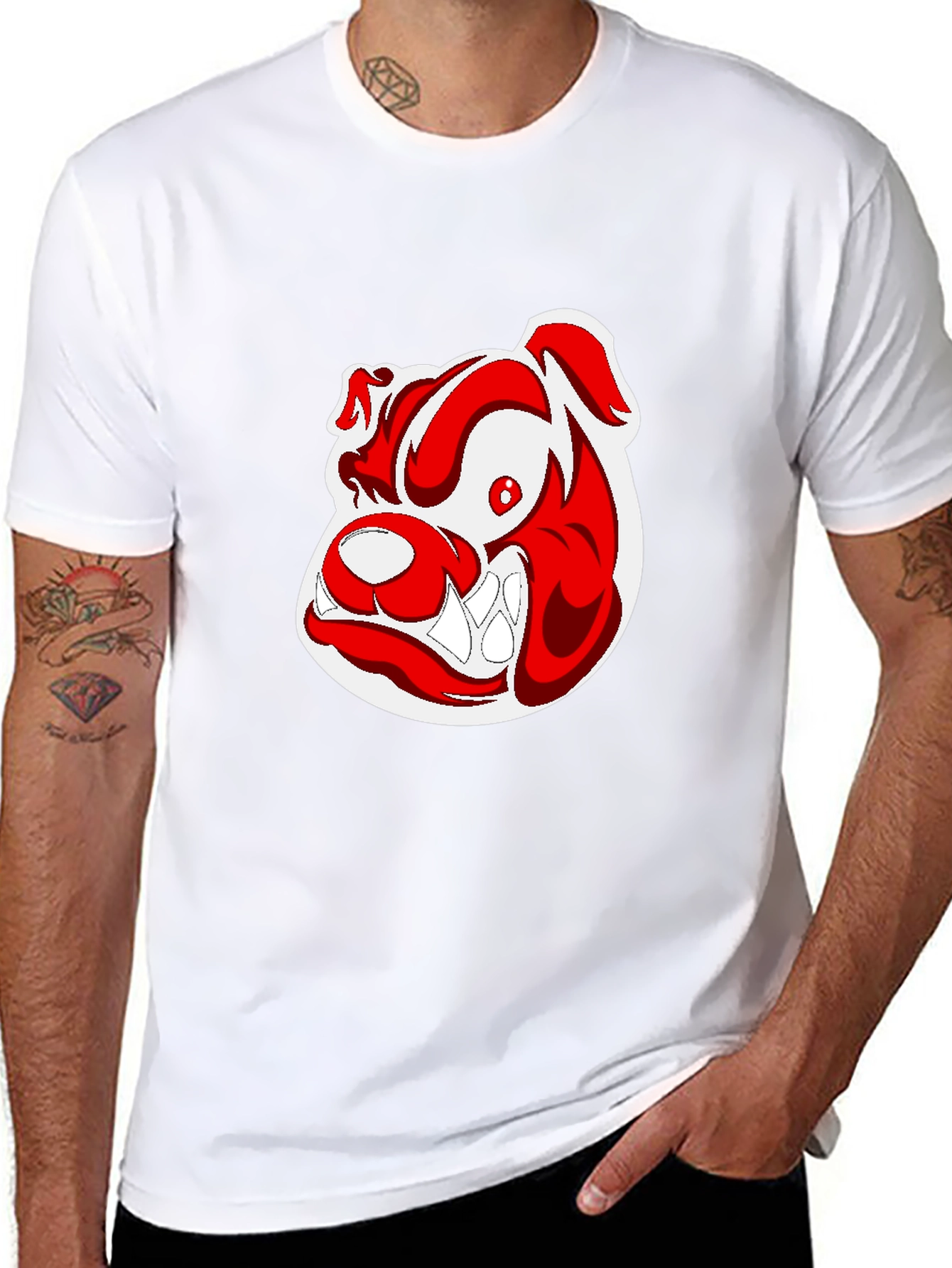 Black T-Shirt with Cartoon Bulldog Graphic