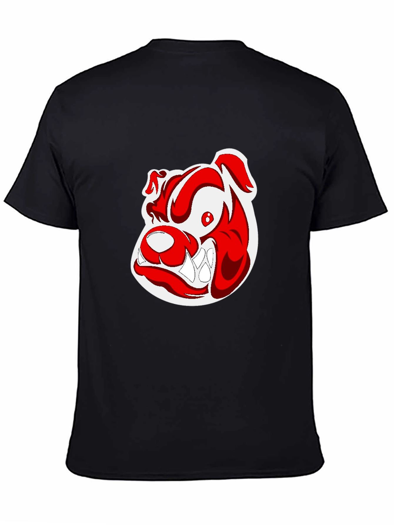 Black T-Shirt with Cartoon Bulldog Graphic