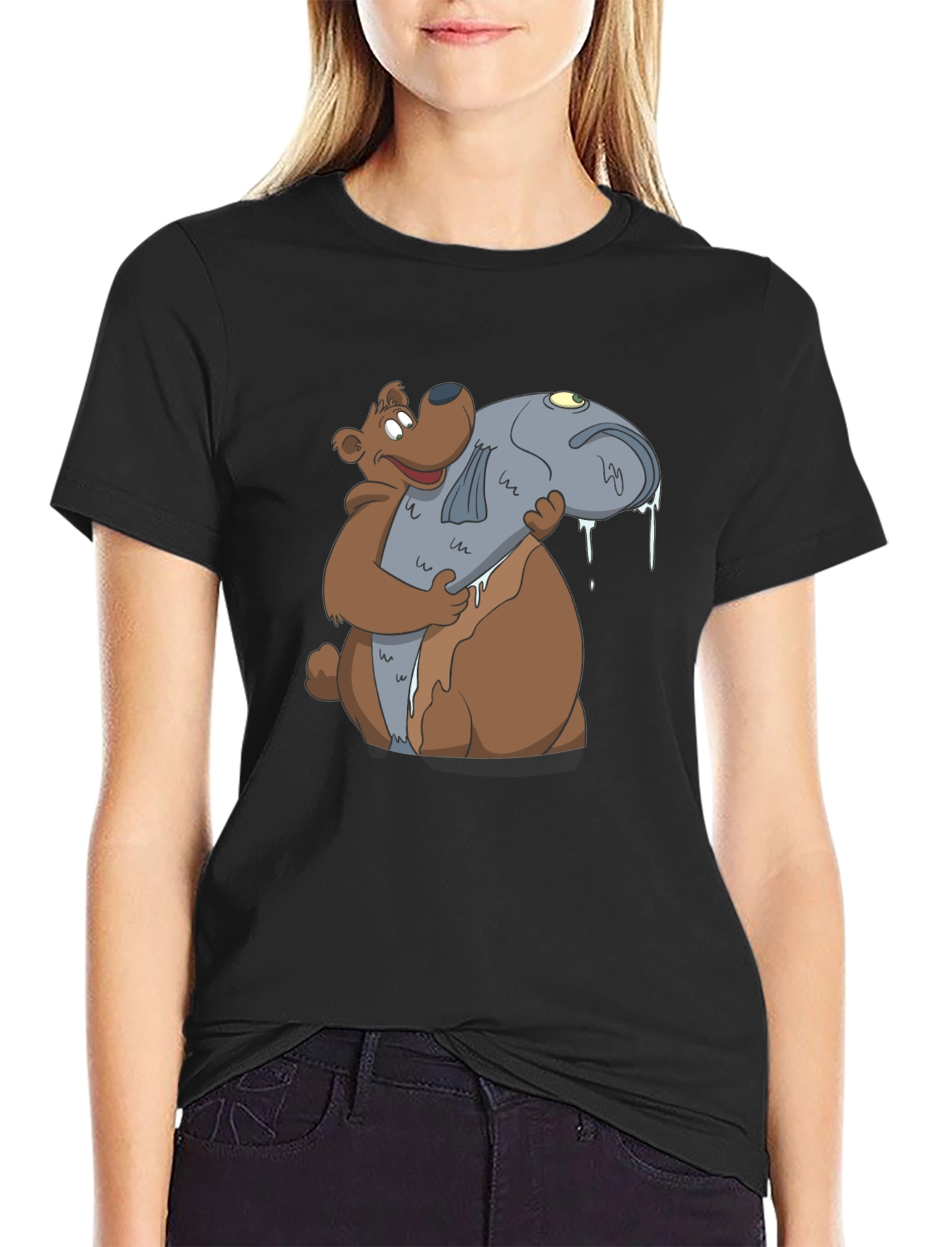 Bear Hugging Fish Graphic T-Shirt