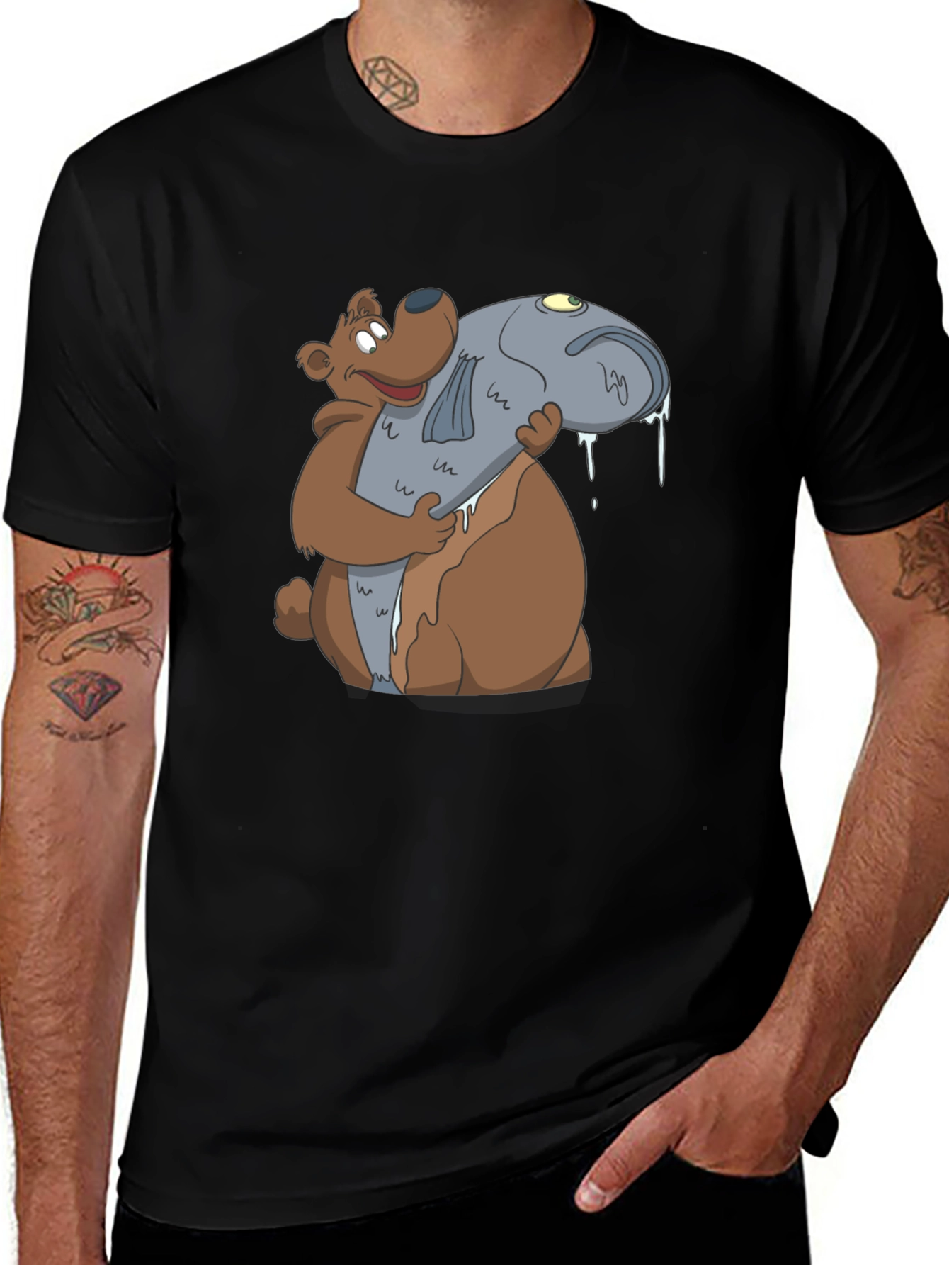 Bear Hugging Fish Graphic T-Shirt