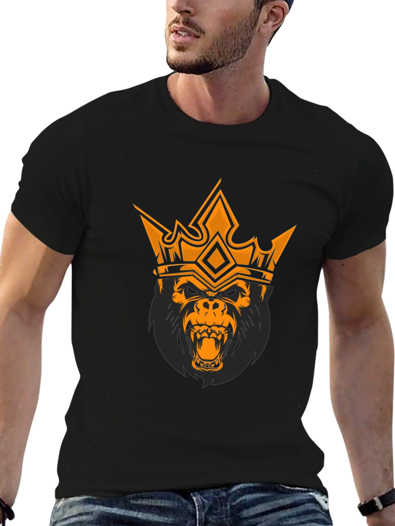 King Gorilla Graphic Tee - Black Cotton T-Shirt