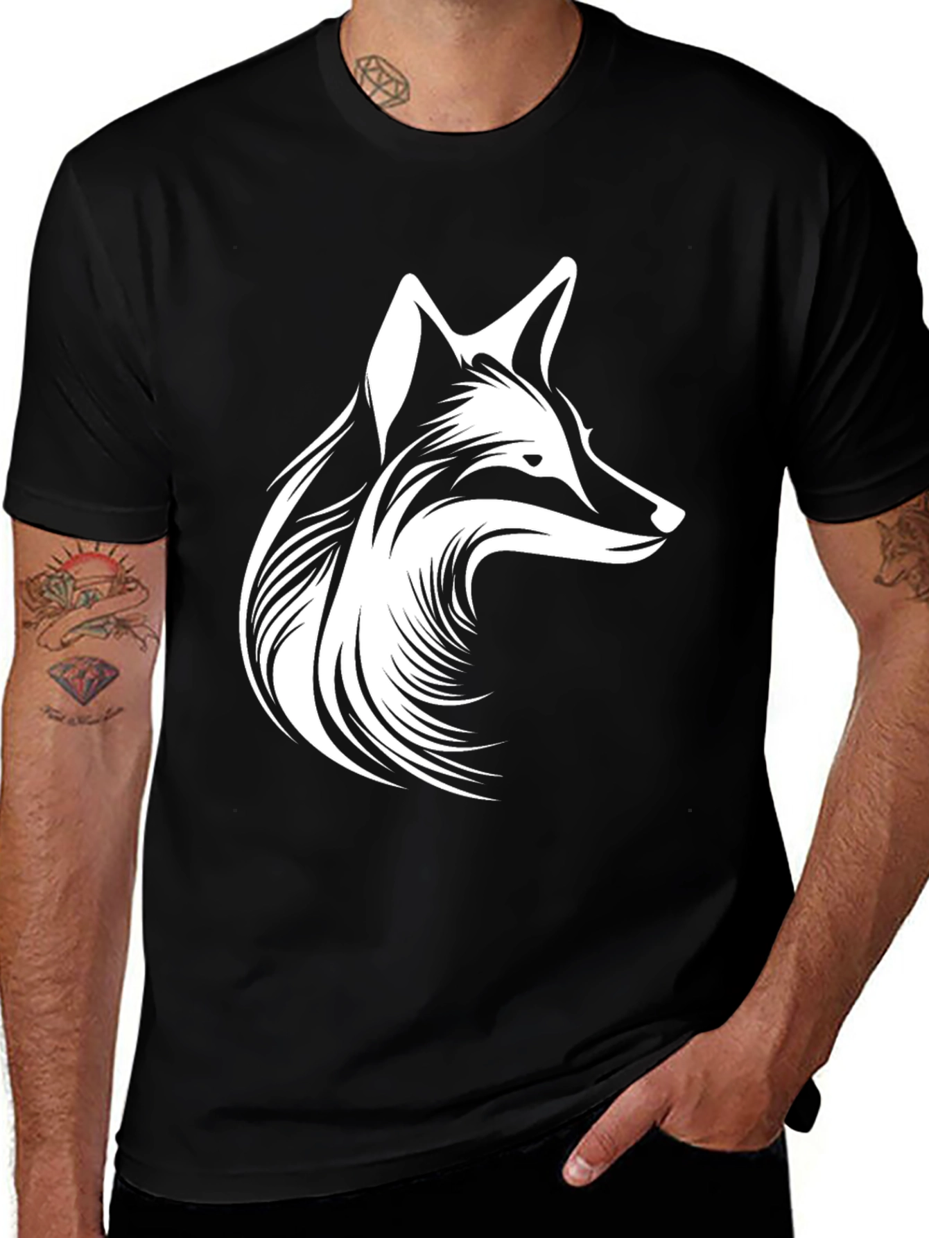 Fox Head Graphic Print Black T-Shirt