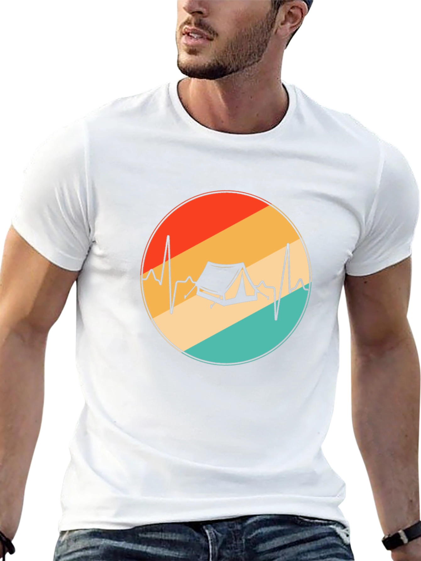 Camping Heartbeat Graphic Tee - Black
