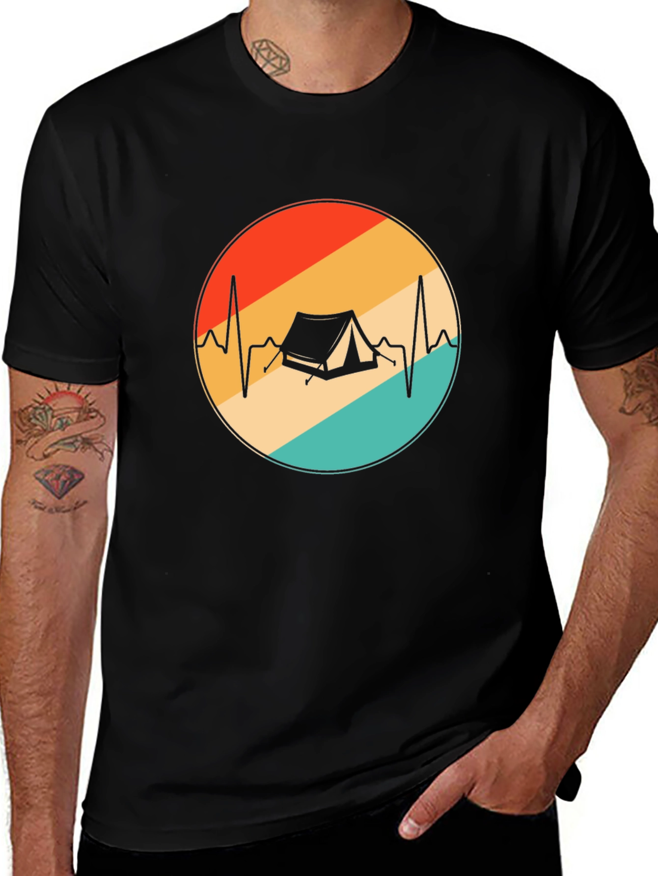 Camping Heartbeat Graphic Tee - Black