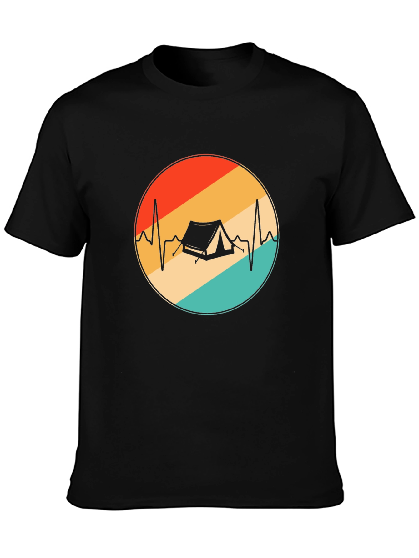 Camping Heartbeat Graphic Tee - Black