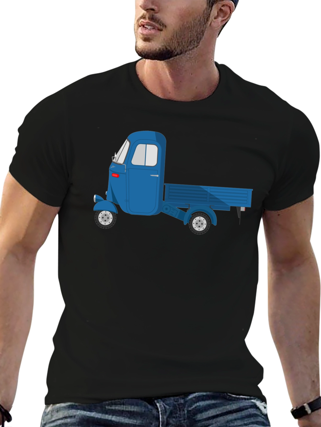 Blue Three-Wheeled Truck Graphic T-Shirt