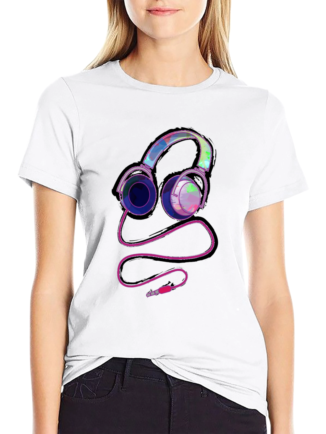 Headphone Graphic Tee - Stylish Black T-Shirt