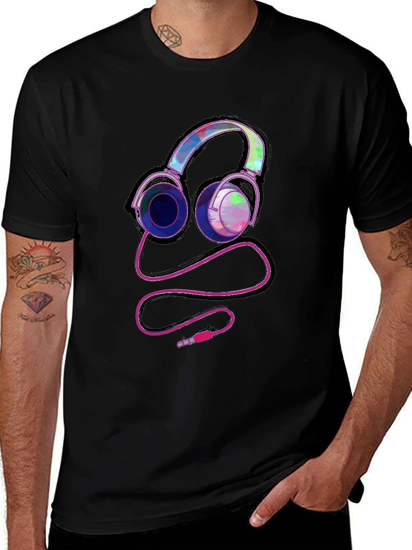 Headphone Graphic Tee - Stylish Black T-Shirt