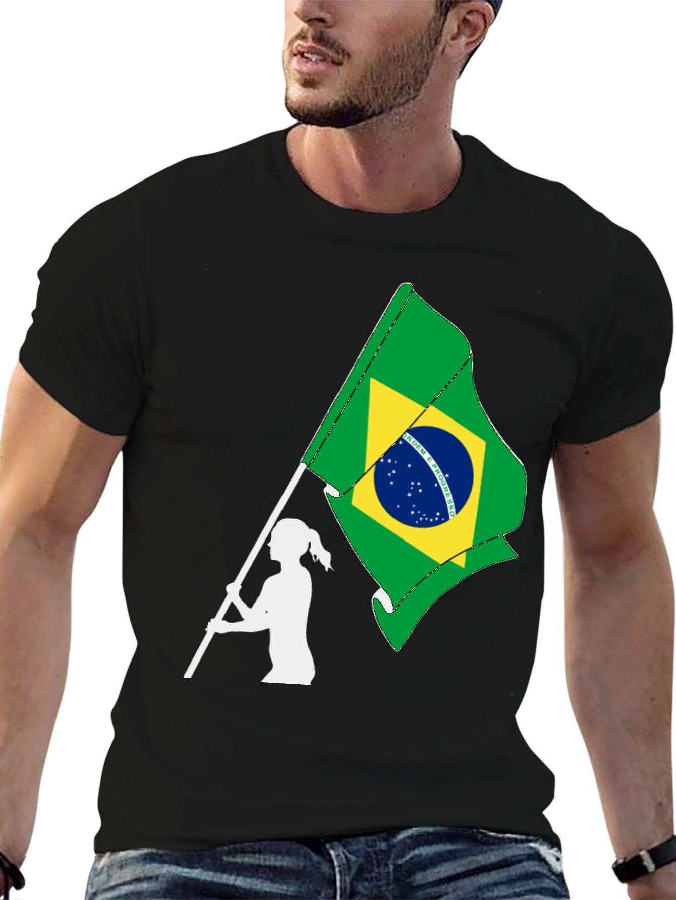 Brazil Flag Graphic T-Shirt - Black