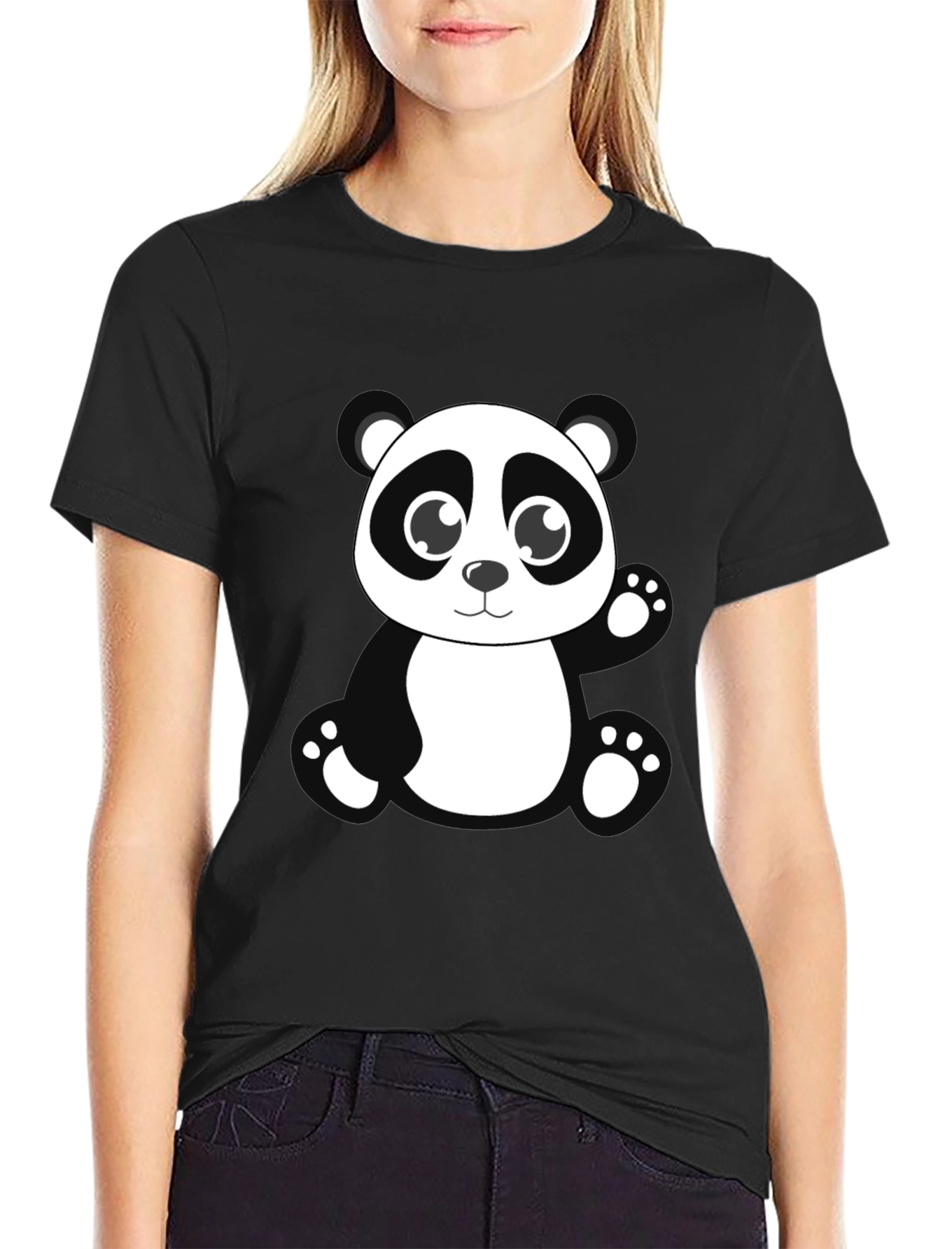 Cute Panda Bear Black T-Shirt