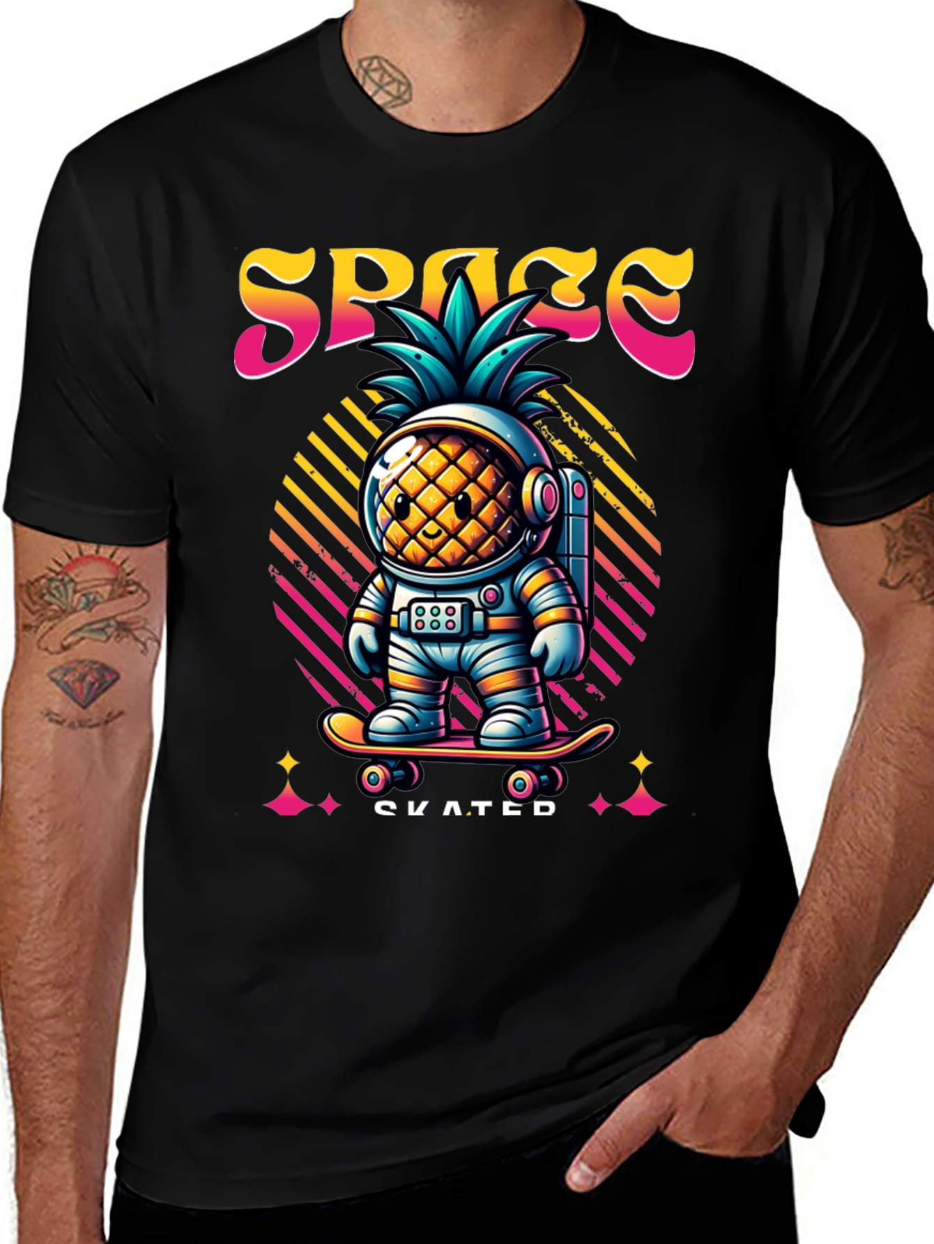 Space Pineapple Skateboarder Graphic T-Shirt