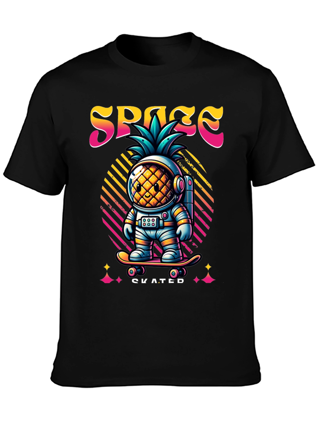 Space Pineapple Skateboarder Graphic T-Shirt