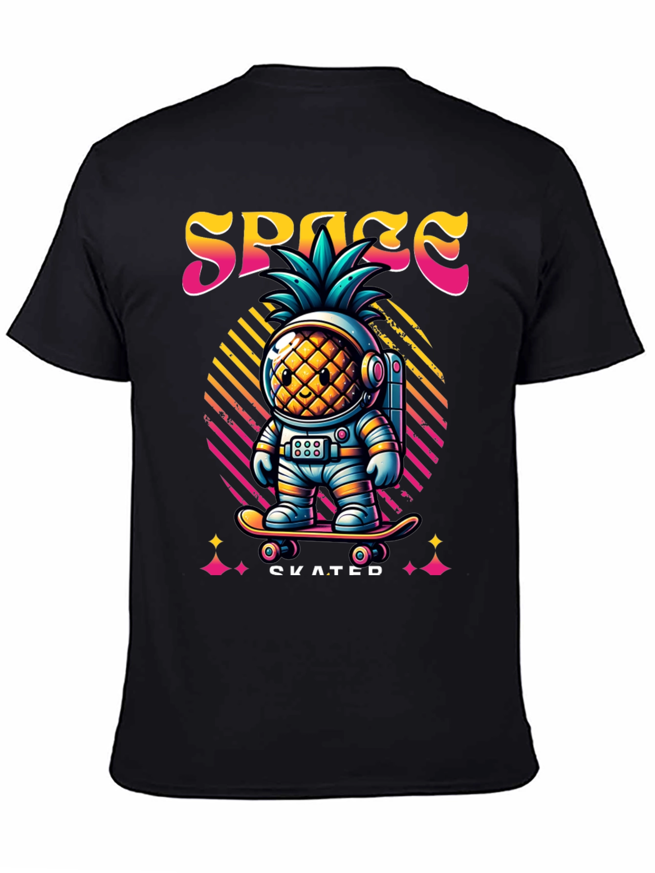 Space Pineapple Skateboarder Graphic T-Shirt