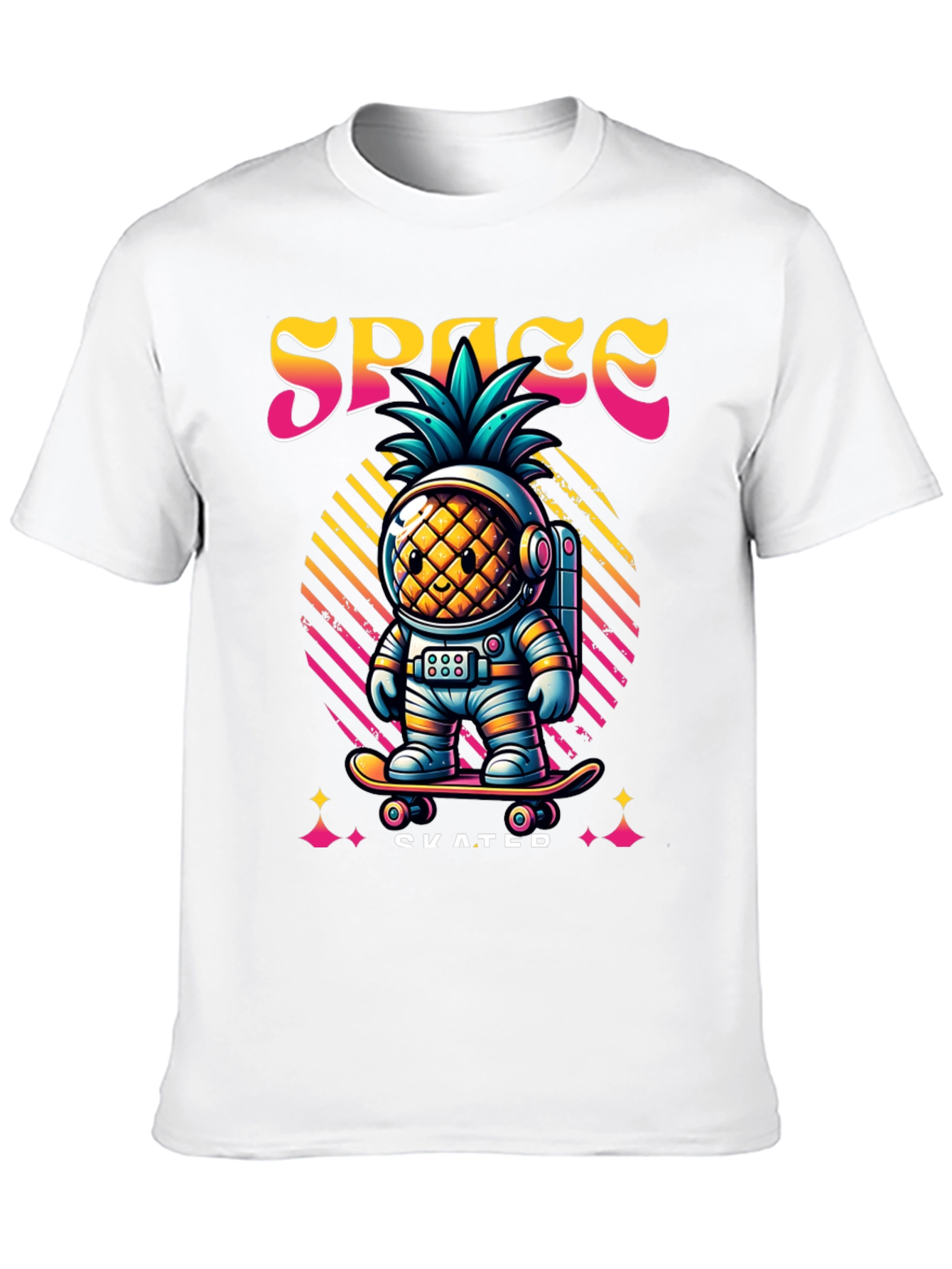 Space Pineapple Skateboarder Graphic T-Shirt