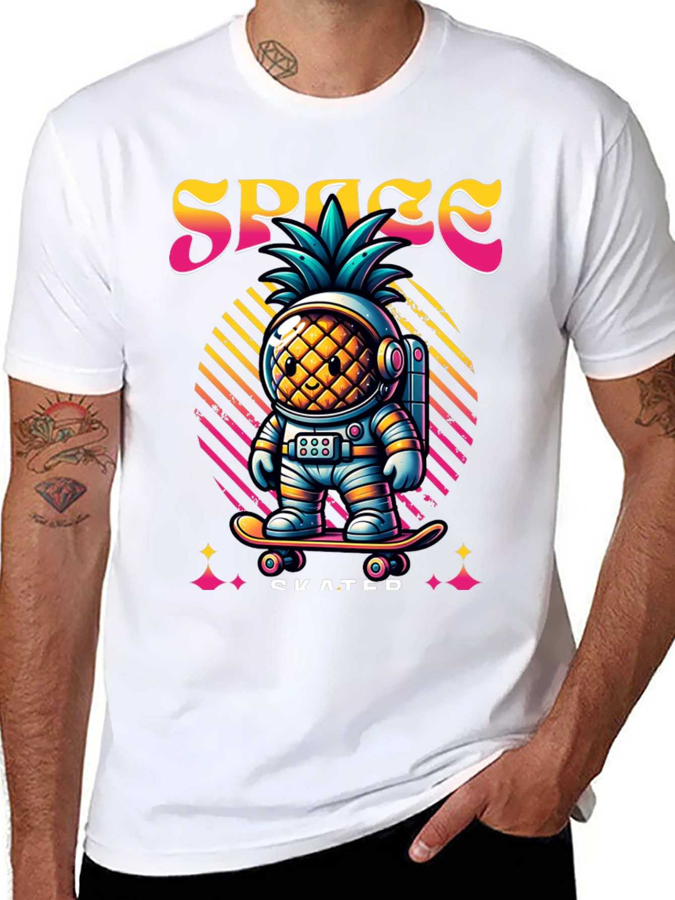 Space Pineapple Skateboarder Graphic T-Shirt