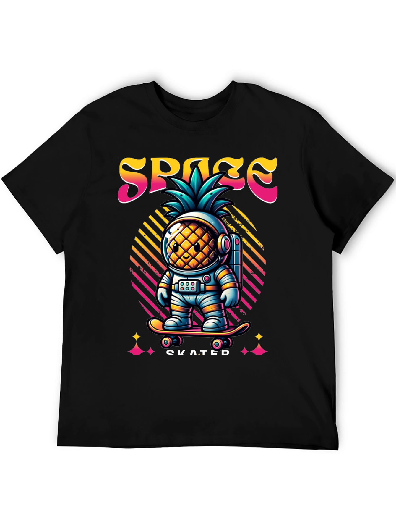 Space Pineapple Skateboarder Graphic T-Shirt