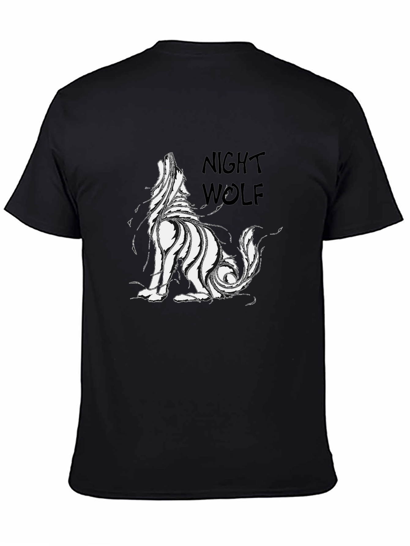 Night Wolf Graphic Print Black T-Shirt