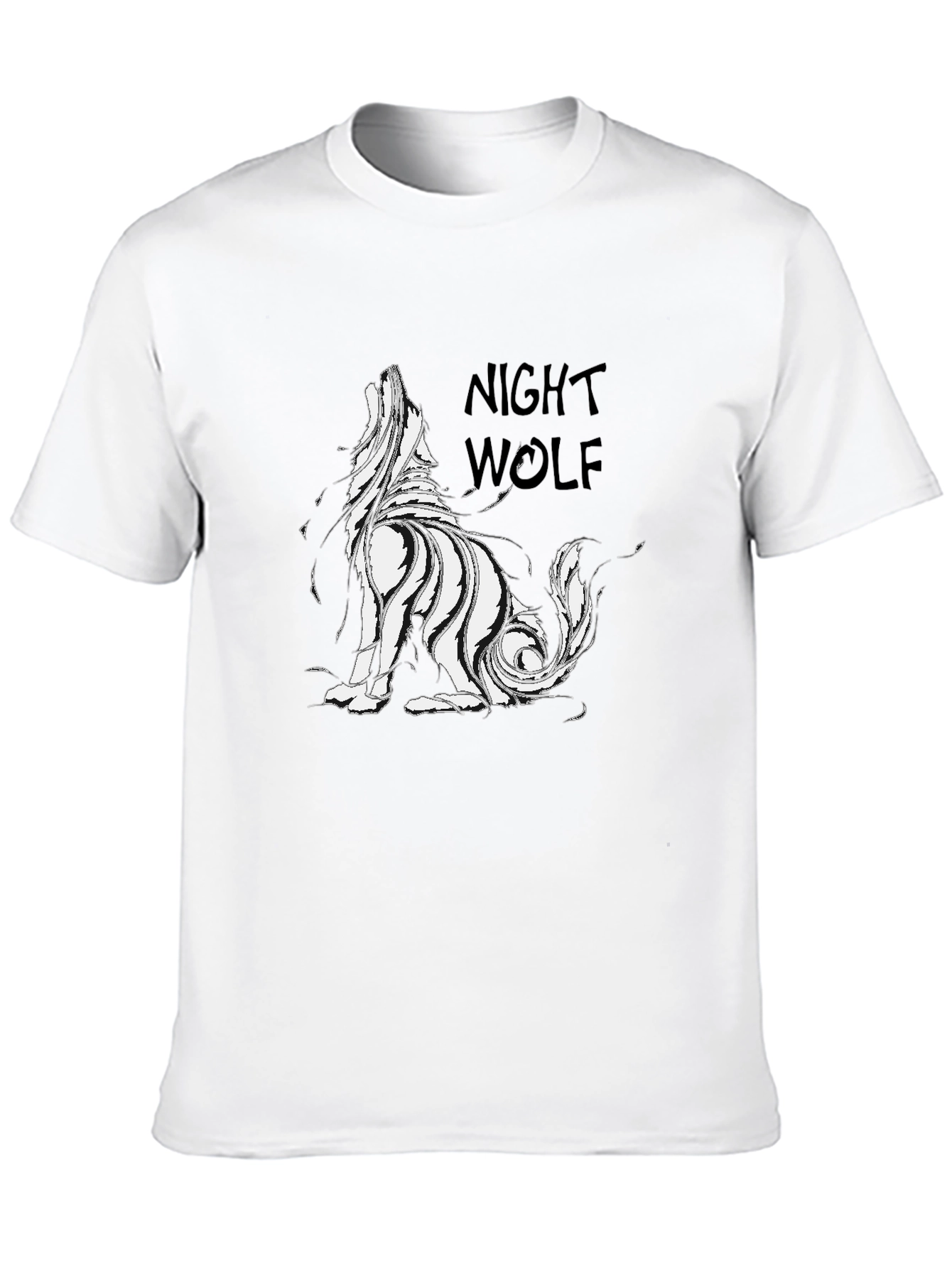 Night Wolf Graphic Print Black T-Shirt