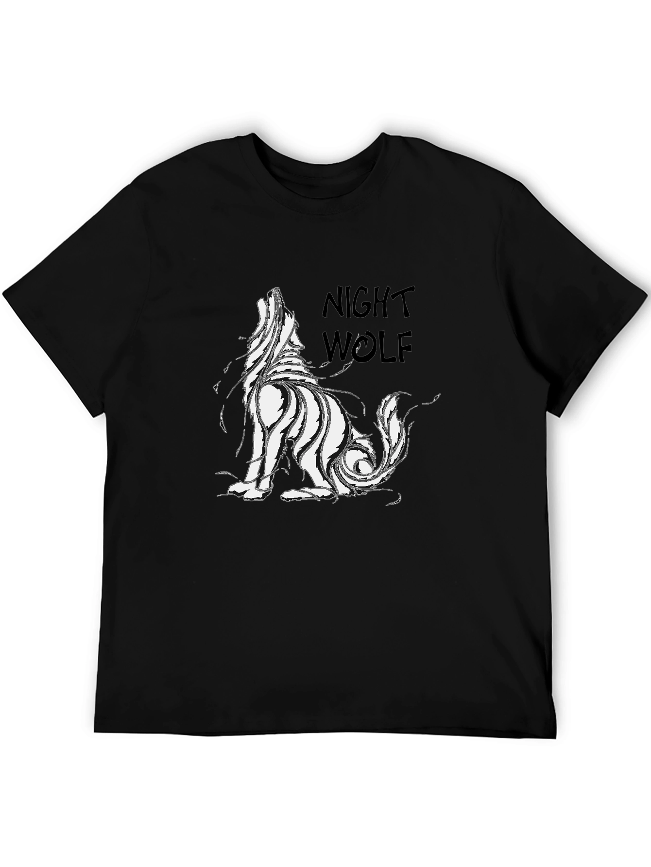 Night Wolf Graphic Print Black T-Shirt